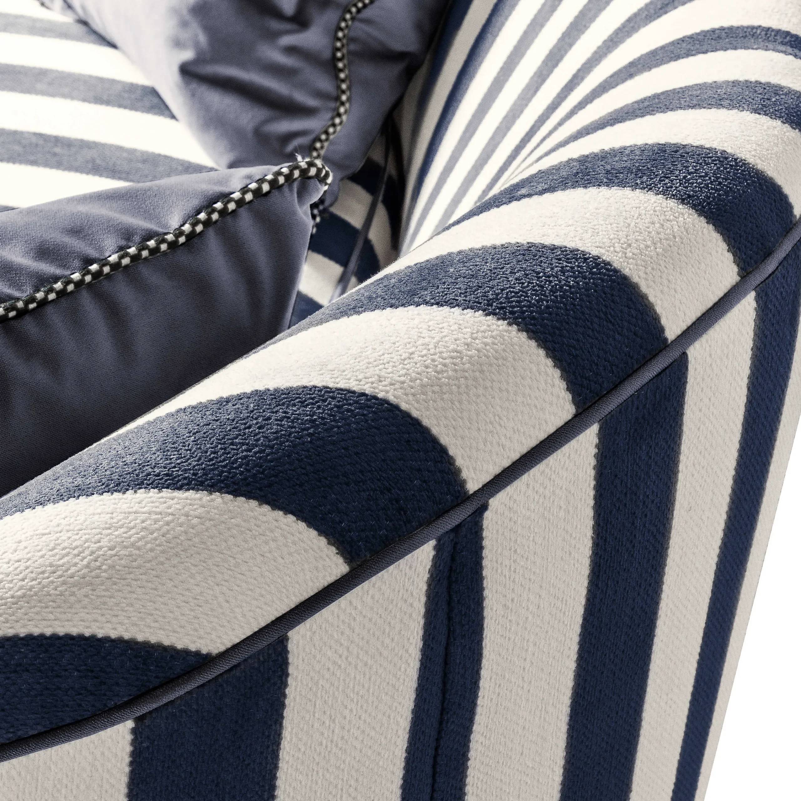 MacKenzie-Childs Marquee Navy Stripe Chenille Sofa| Living Room