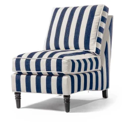 MacKenzie-Childs Marquee Navy Stripe Chenille Armless Chair| Living Room