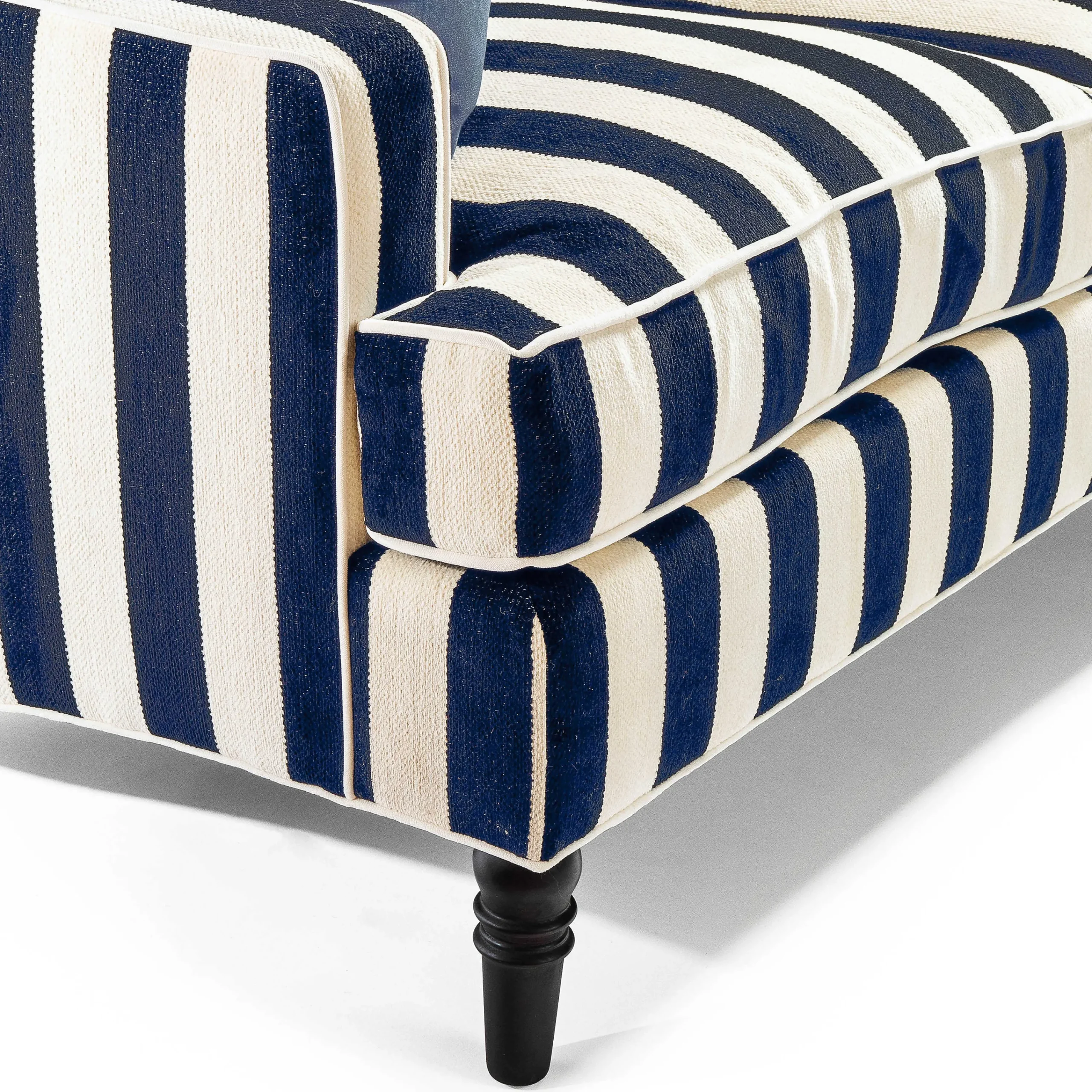MacKenzie-Childs Marquee Navy Stripe 2-Piece Left Arm Chaise Sectional| Living Room