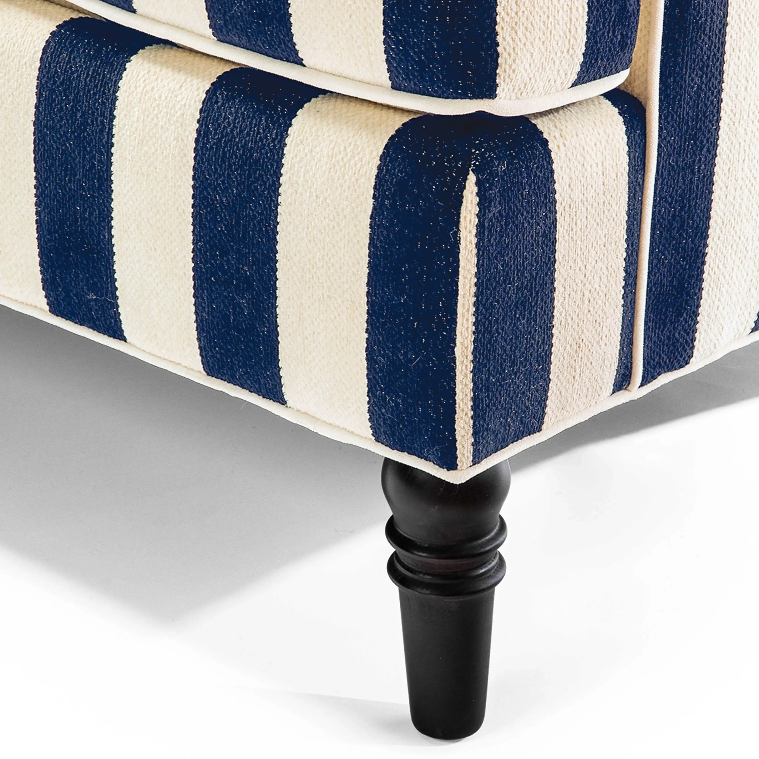 MacKenzie-Childs Marquee Navy Stripe 2-Piece Left Arm Chaise Sectional| Living Room