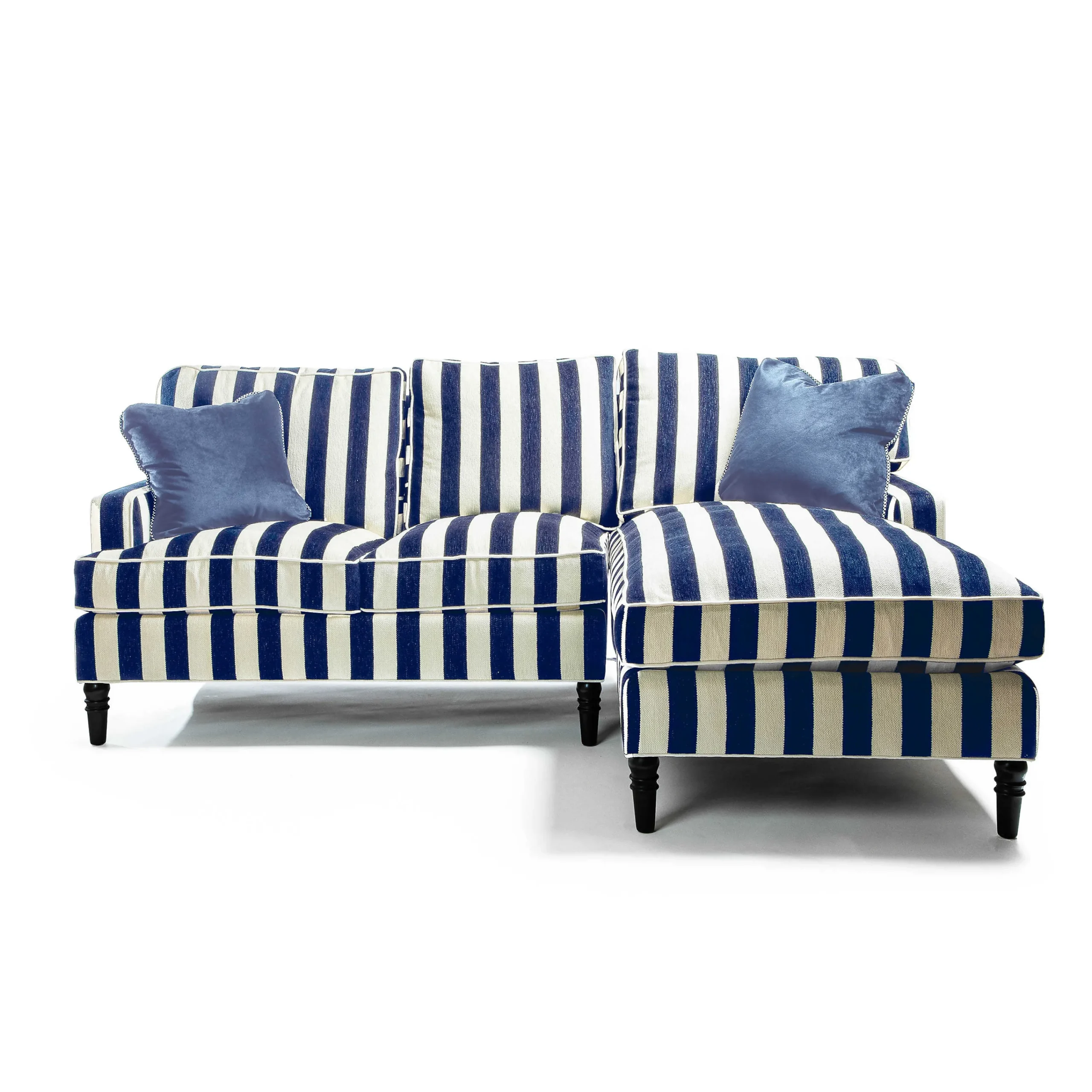 MacKenzie-Childs Marquee Navy Stripe 2-Piece Right Arm Chaise Sectional| Living Room