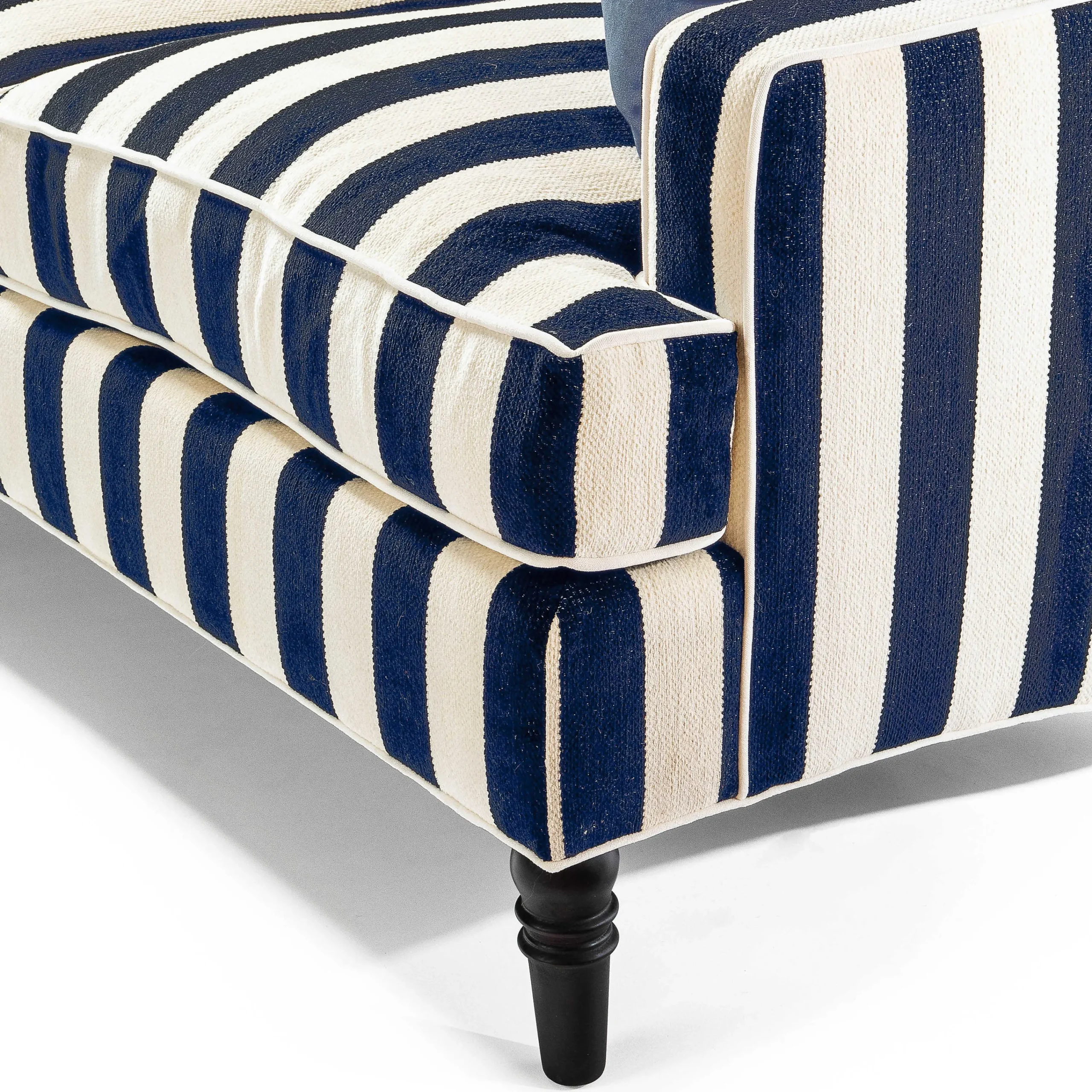 MacKenzie-Childs Marquee Navy Stripe 2-Piece Right Arm Chaise Sectional| Living Room
