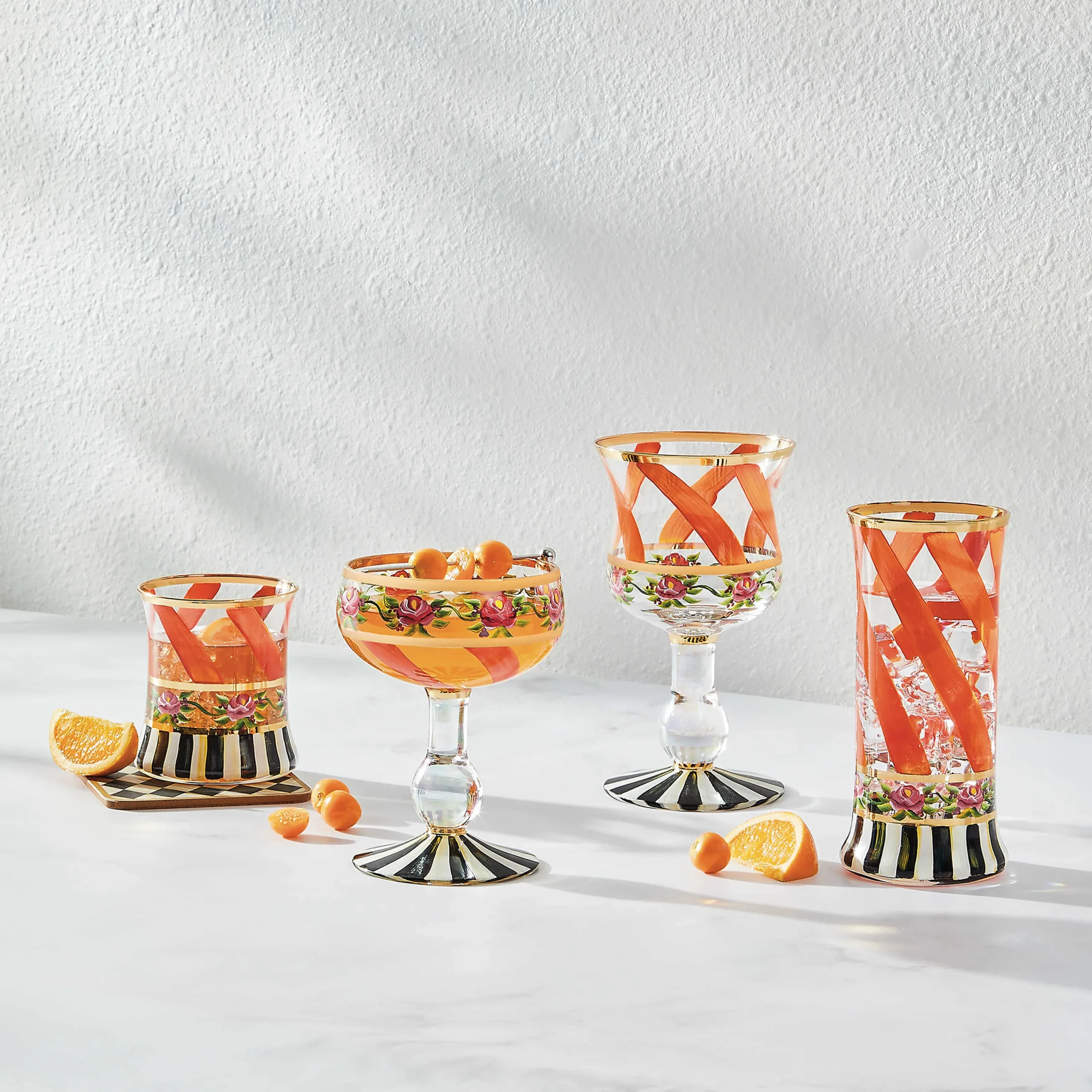 MacKenzie-Childs Maypole Apricot Tumbler Glass, Set of 2| Drinkware|Fall Entertaining