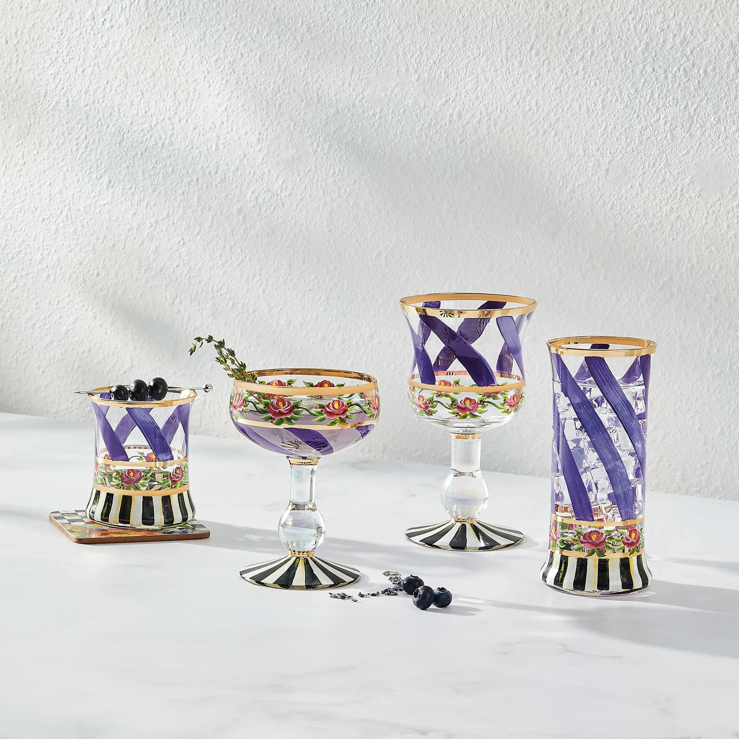MacKenzie-Childs Maypole Lavender Wine Glass| Drinkware|Bar Entertaining