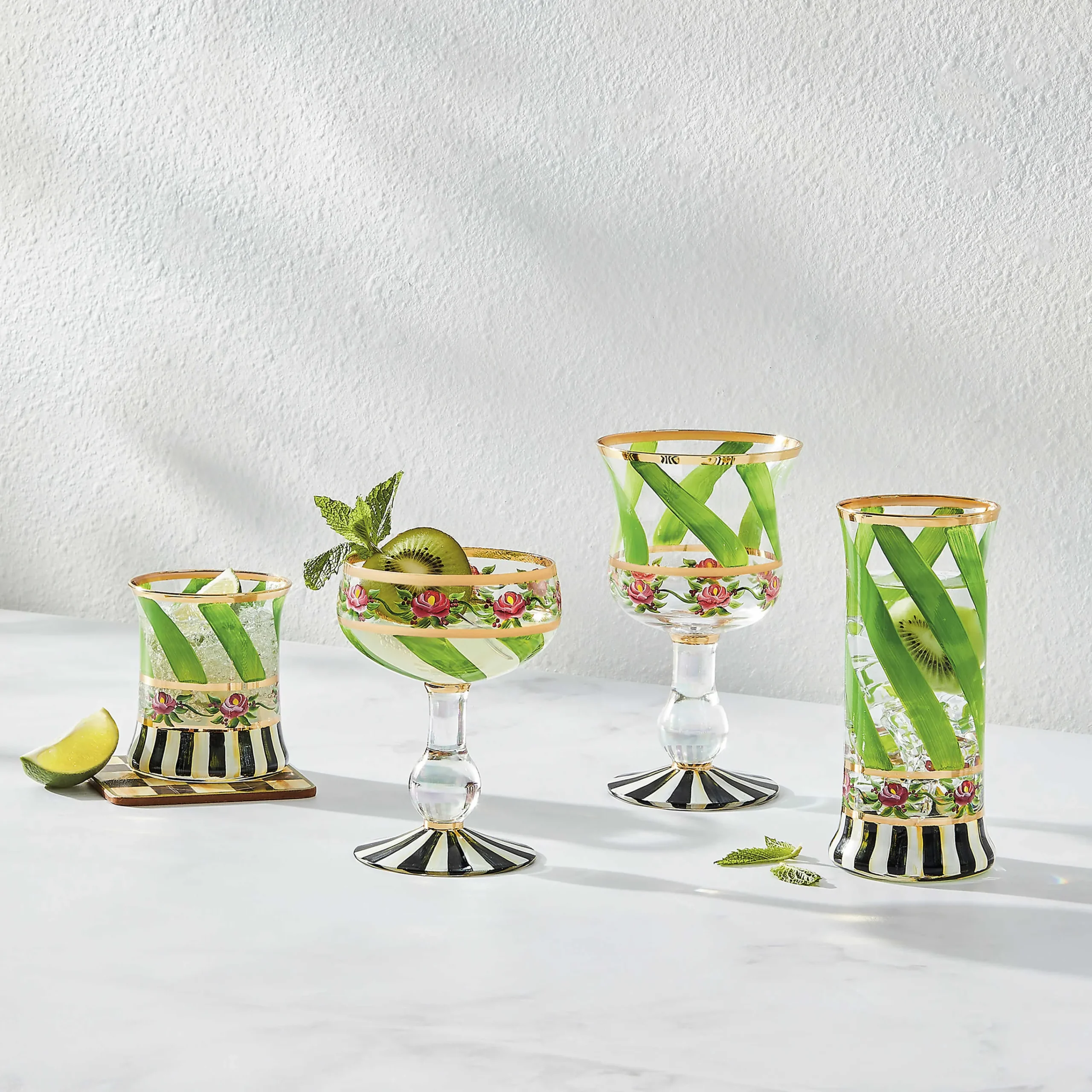 MacKenzie-Childs Maypole Leaf Highball Glass, Set of 2| Holiday|Drinkware