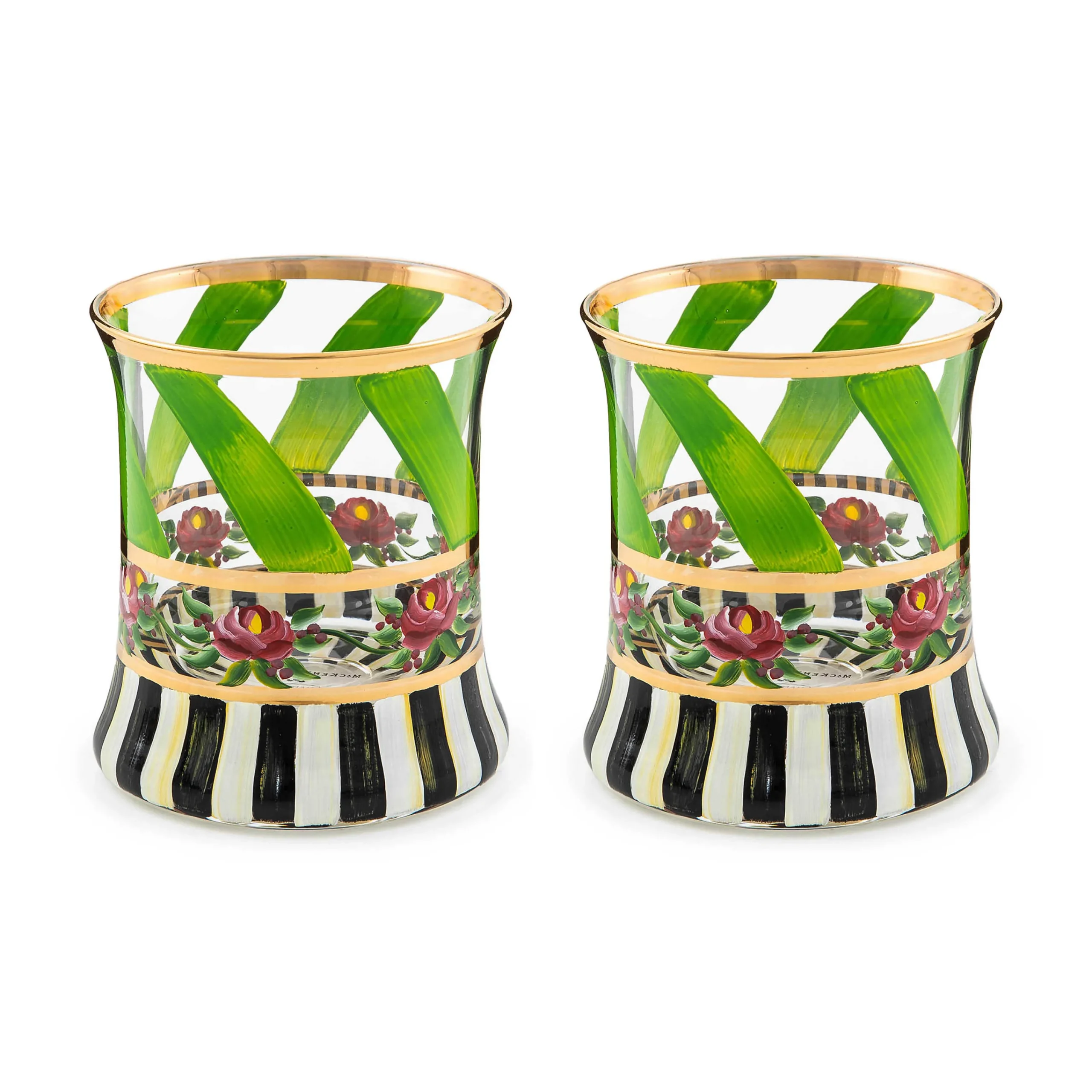 MacKenzie-Childs Maypole Leaf Tumbler Glass, Set of 2| Drinkware|Bar Entertaining