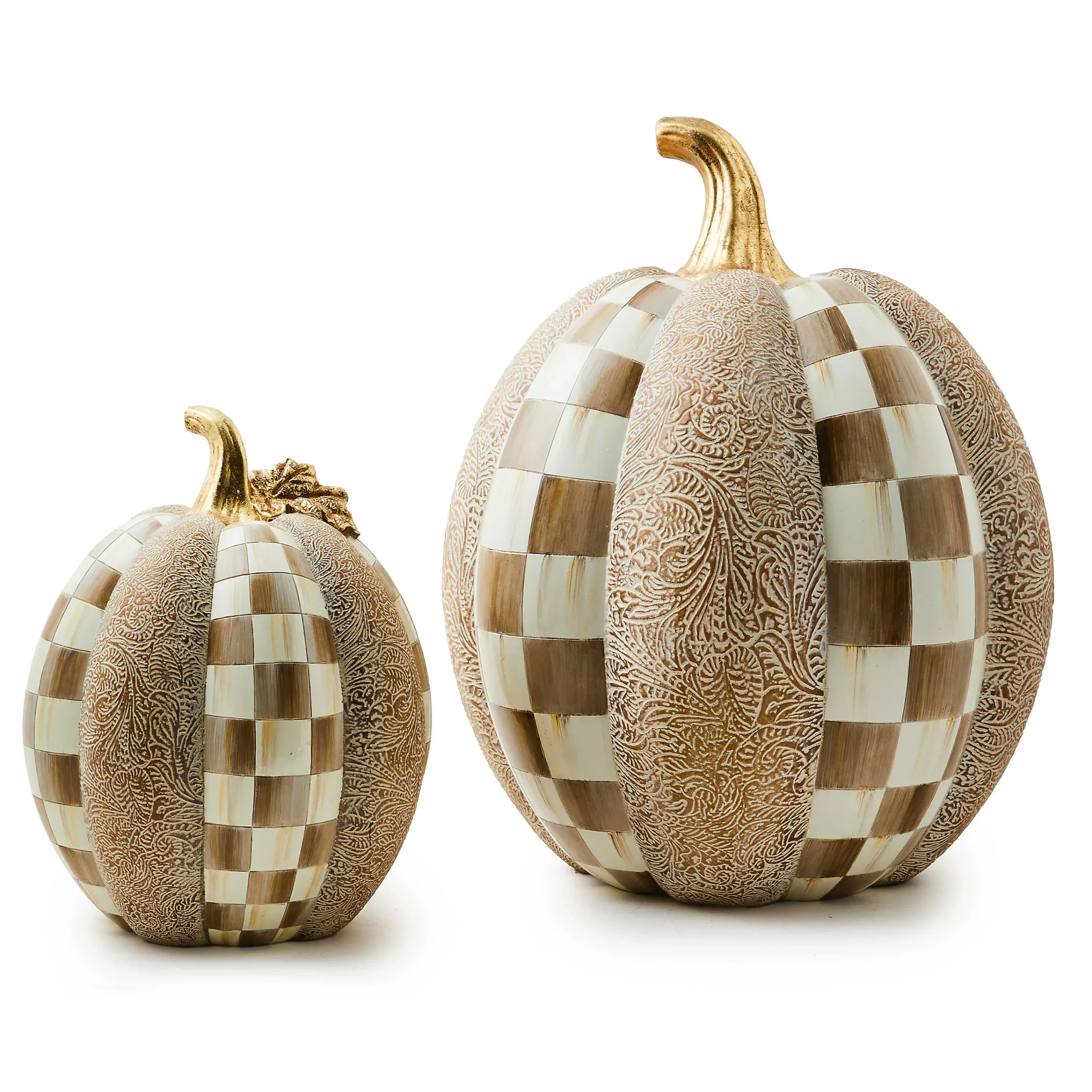 MacKenzie-Childs Mocha Check Block Print Tall Pumpkin| Pumpkins|The Halloween Shop