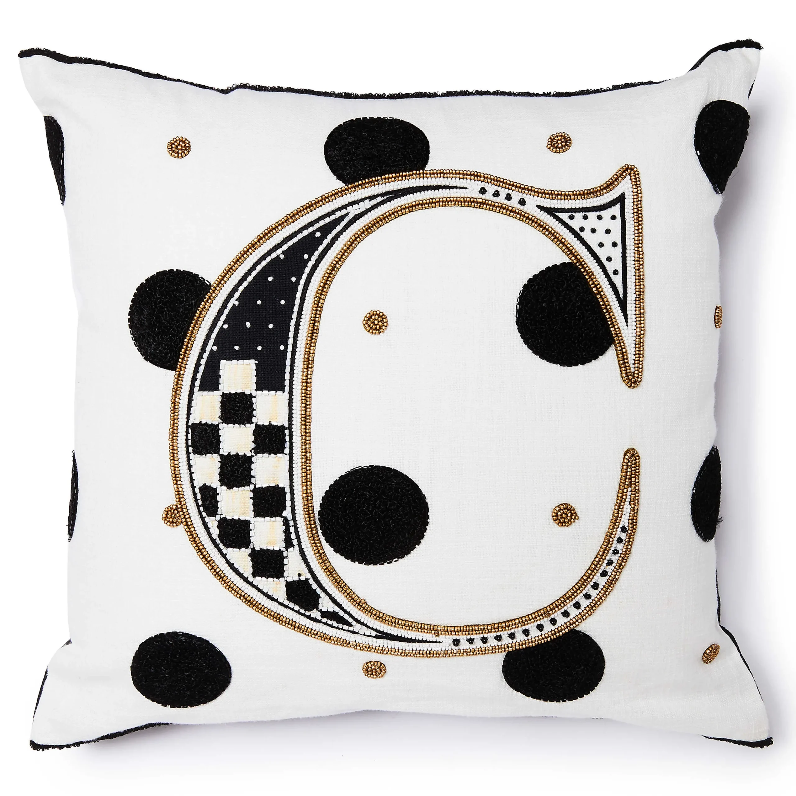 MacKenzie-Childs Monogram C Beaded Throw Pillow| Pillows, Throws, & Cushions