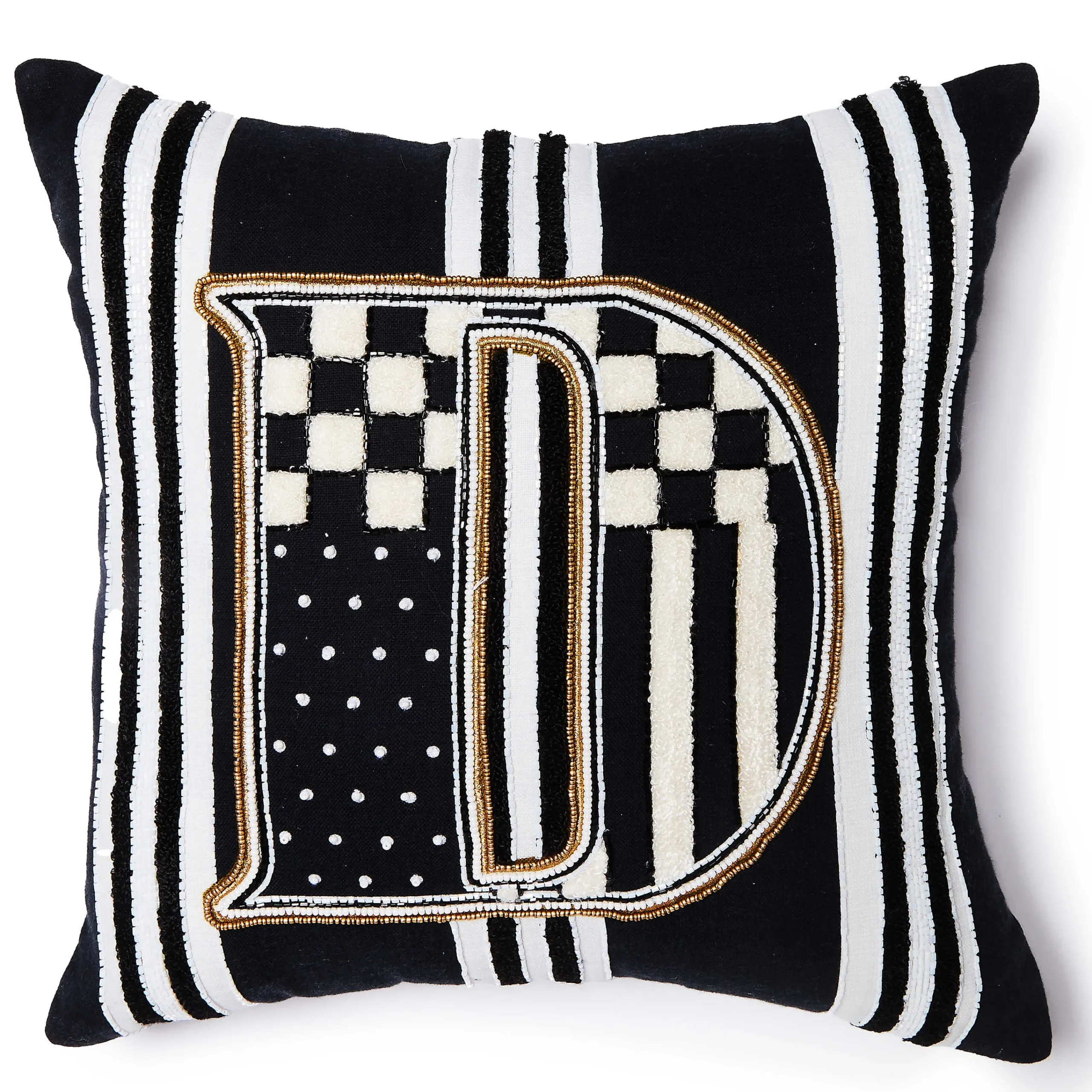 MacKenzie-Childs Monogram D Beaded Throw Pillow| Pillows, Throws, & Cushions