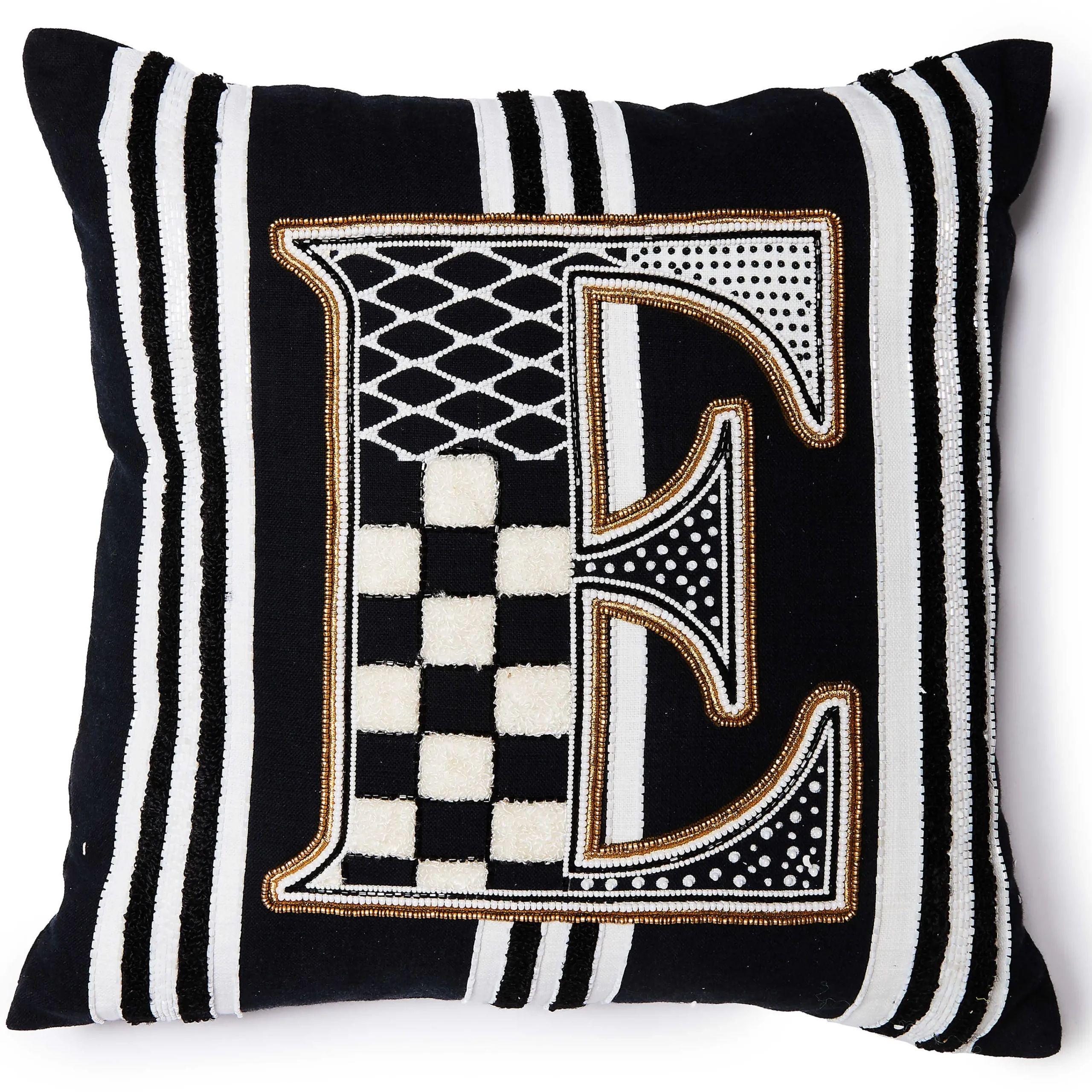 MacKenzie-Childs Monogram E Beaded Throw Pillow| Pillows, Throws, & Cushions