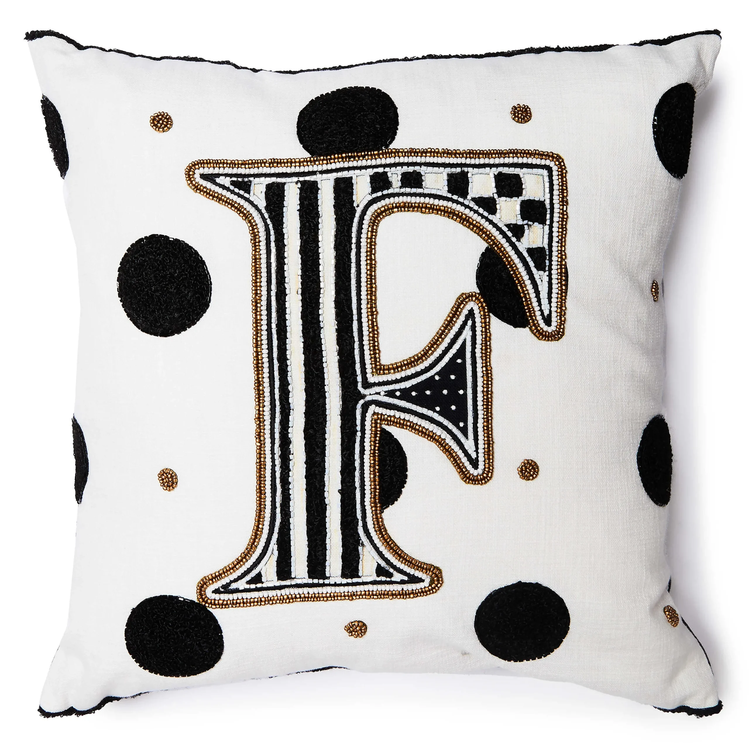MacKenzie-Childs Monogram F Beaded Throw Pillow| Pillows, Throws, & Cushions