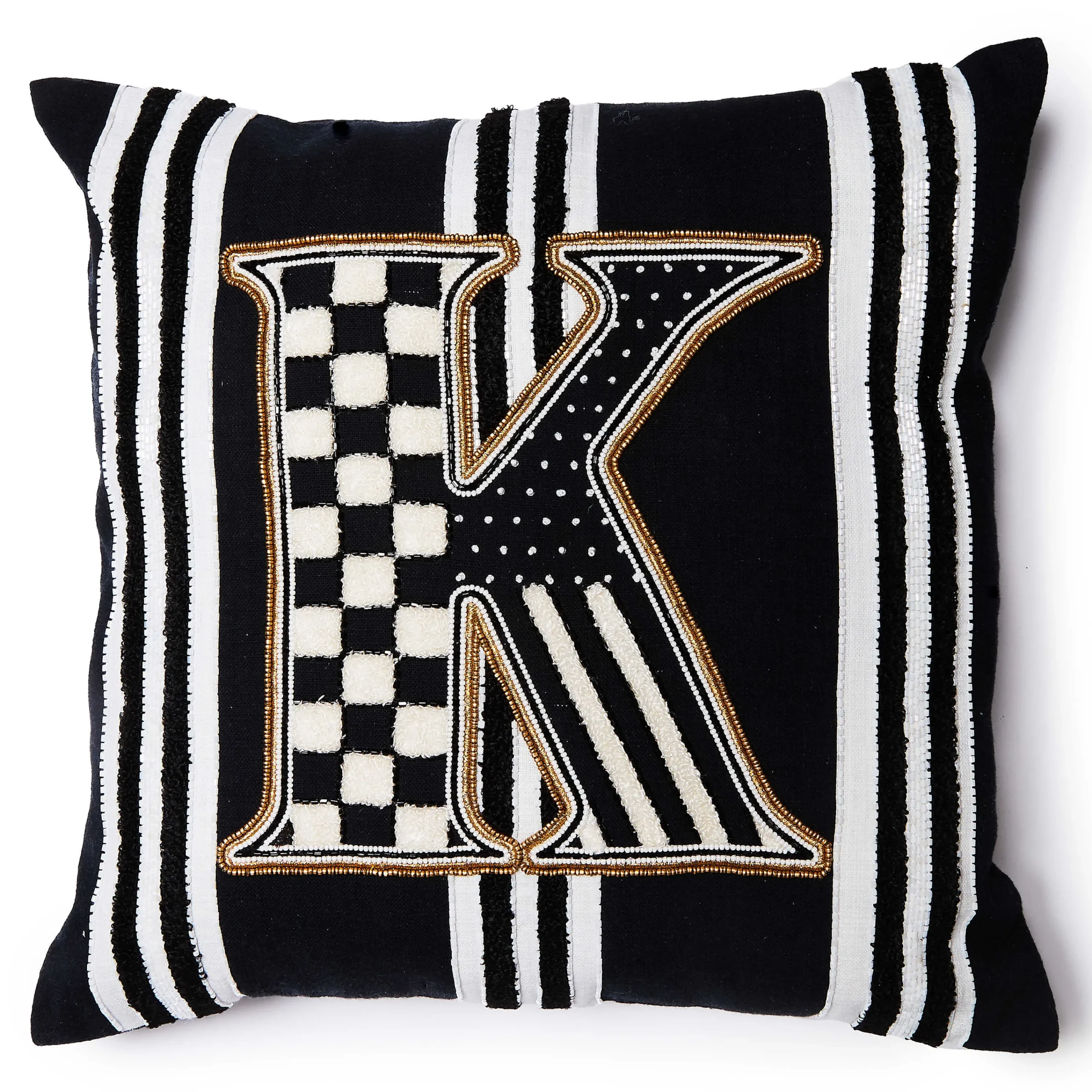 MacKenzie-Childs Monogram K Beaded Throw Pillow| Pillows, Throws, & Cushions