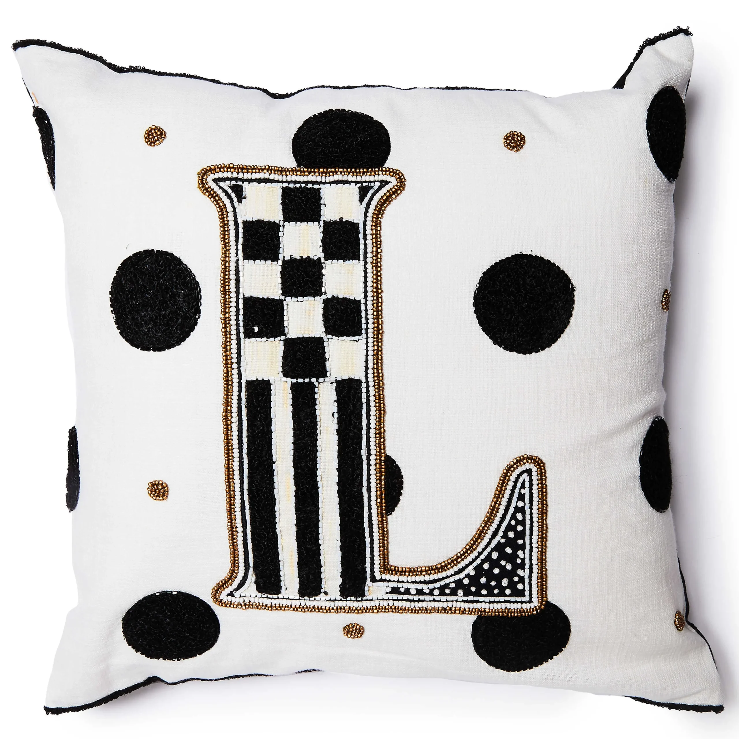 MacKenzie-Childs Monogram L Beaded Throw Pillow| Pillows, Throws, & Cushions