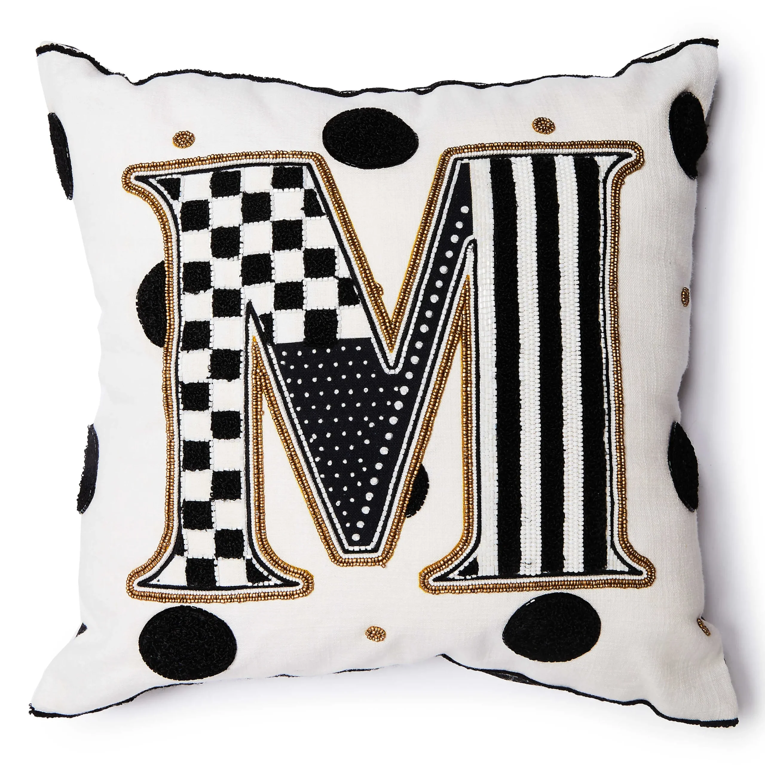 MacKenzie-Childs Monogram M Beaded Throw Pillow| Pillows, Throws, & Cushions
