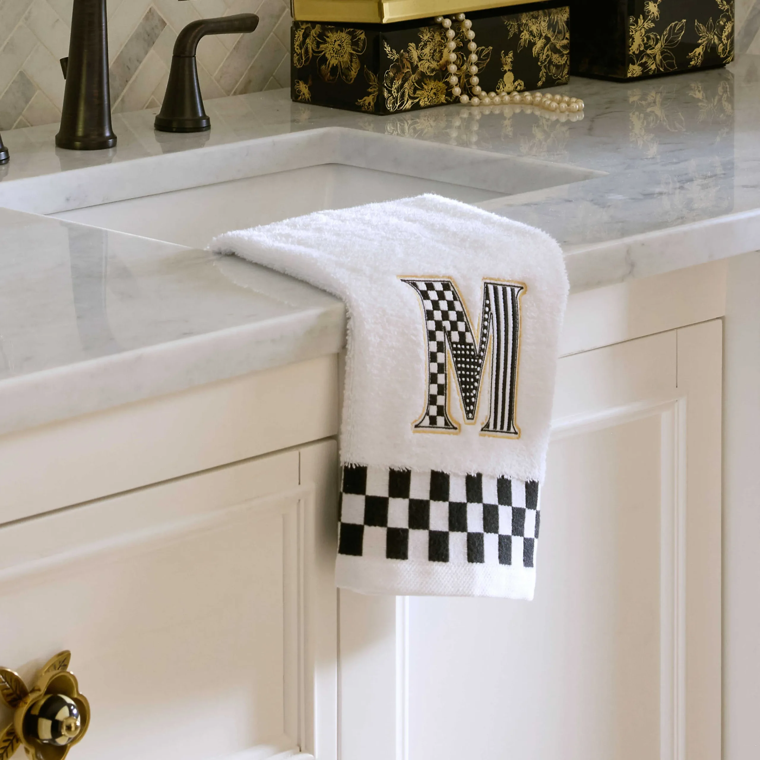 MacKenzie-Childs Monogram M Check Hand Towel| Bath & Bath Accessories