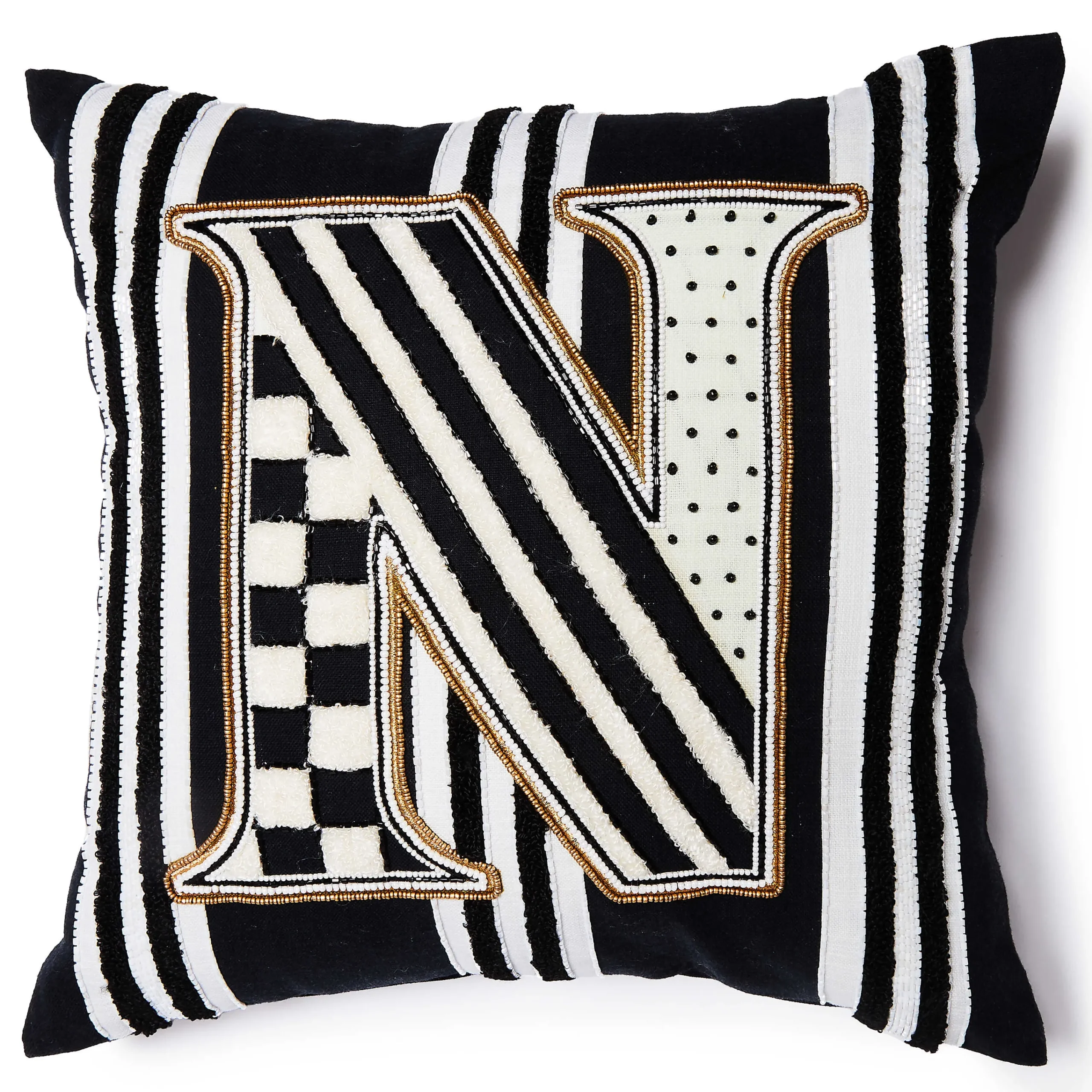 MacKenzie-Childs Monogram N Beaded Throw Pillow| Pillows, Throws, & Cushions