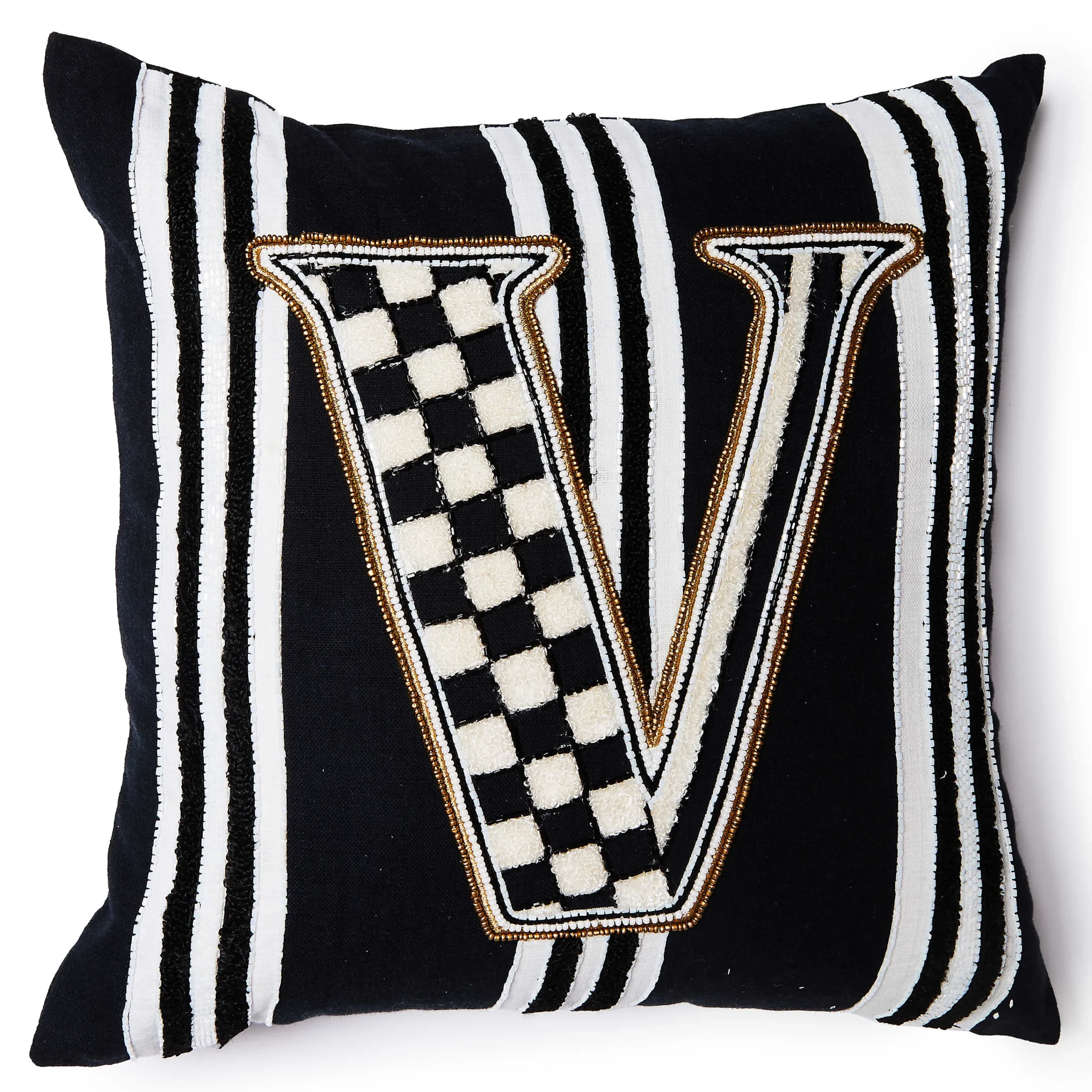 MacKenzie-Childs Monogram V Beaded Throw Pillow| Pillows, Throws, & Cushions