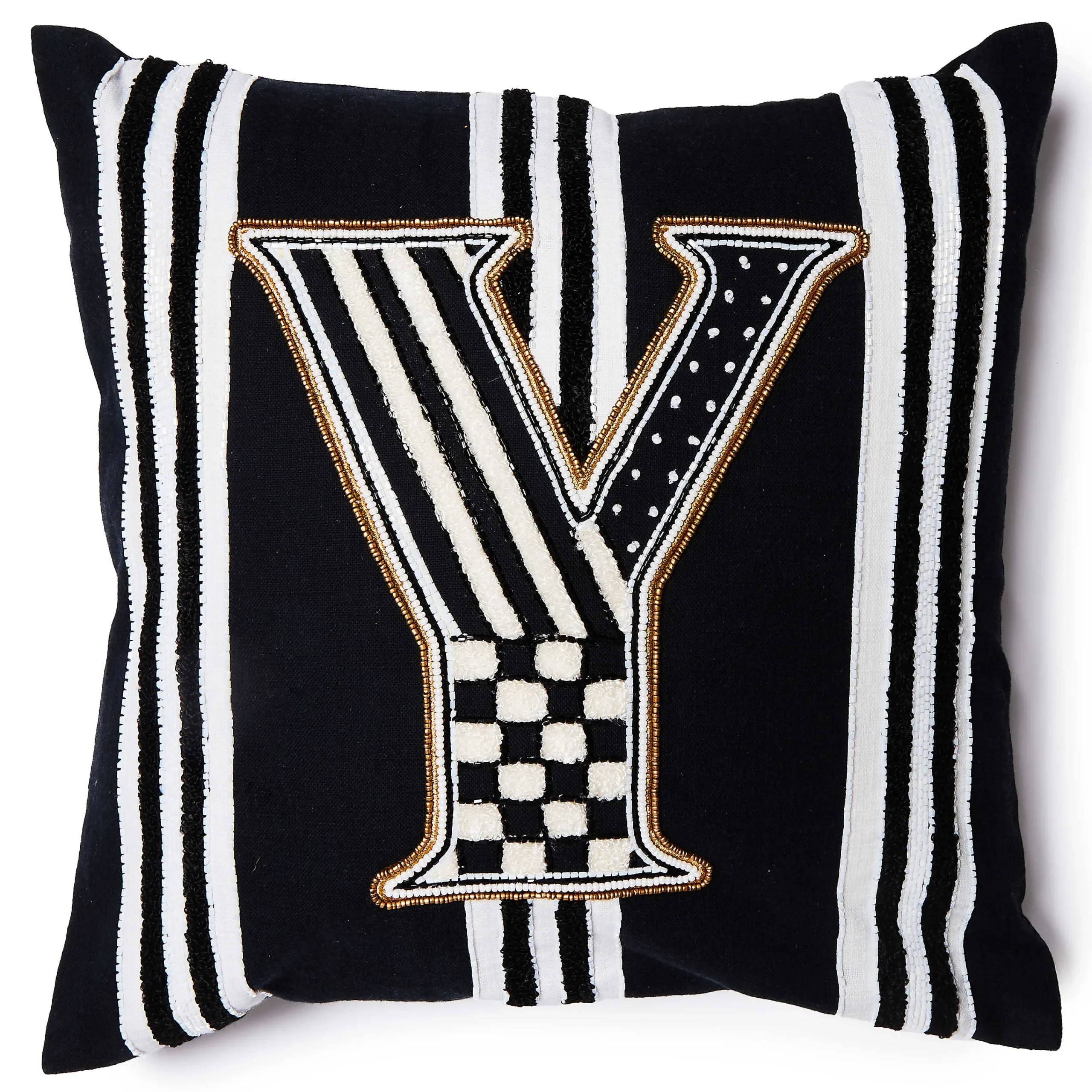 MacKenzie-Childs Monogram Y Beaded Throw Pillow| Pillows, Throws, & Cushions