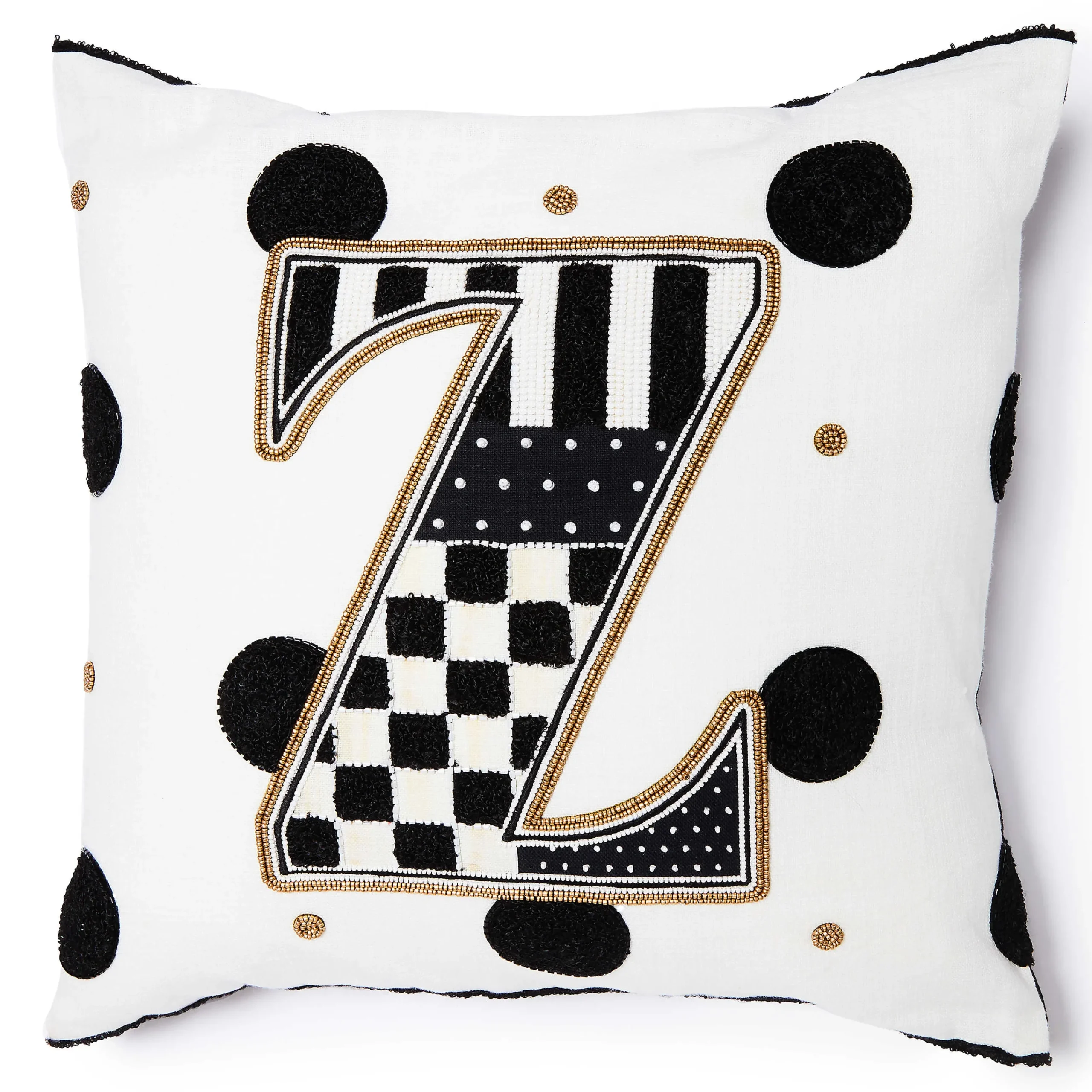 MacKenzie-Childs Monogram Z Beaded Throw Pillow| Pillows, Throws, & Cushions