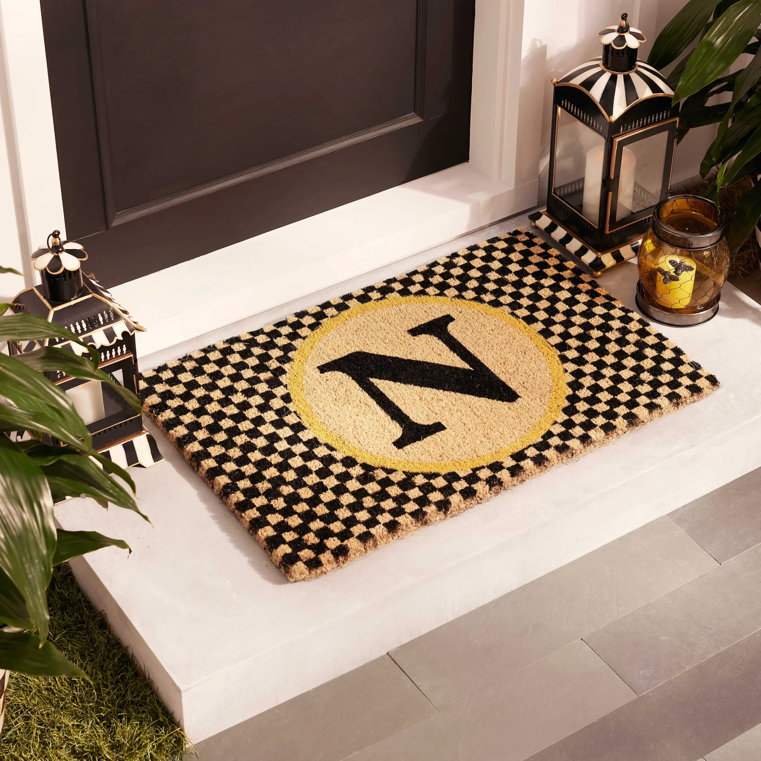 MacKenzie-Childs Monogrammed N Entrance Mat| Outdoor|Rugs