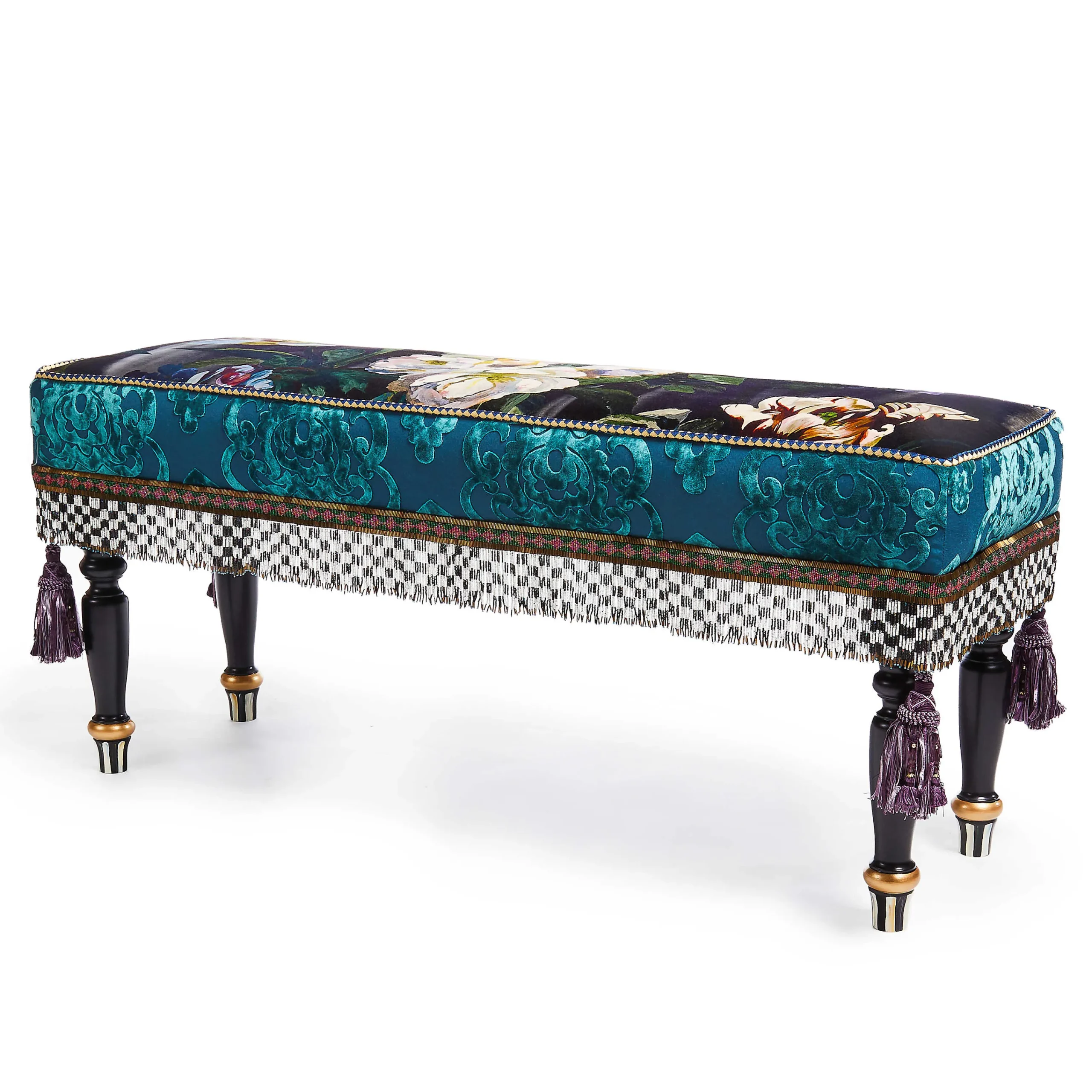 MacKenzie-Childs Moonlight Garden Floral Scuttlebutt Bench| Living Room|Bedroom