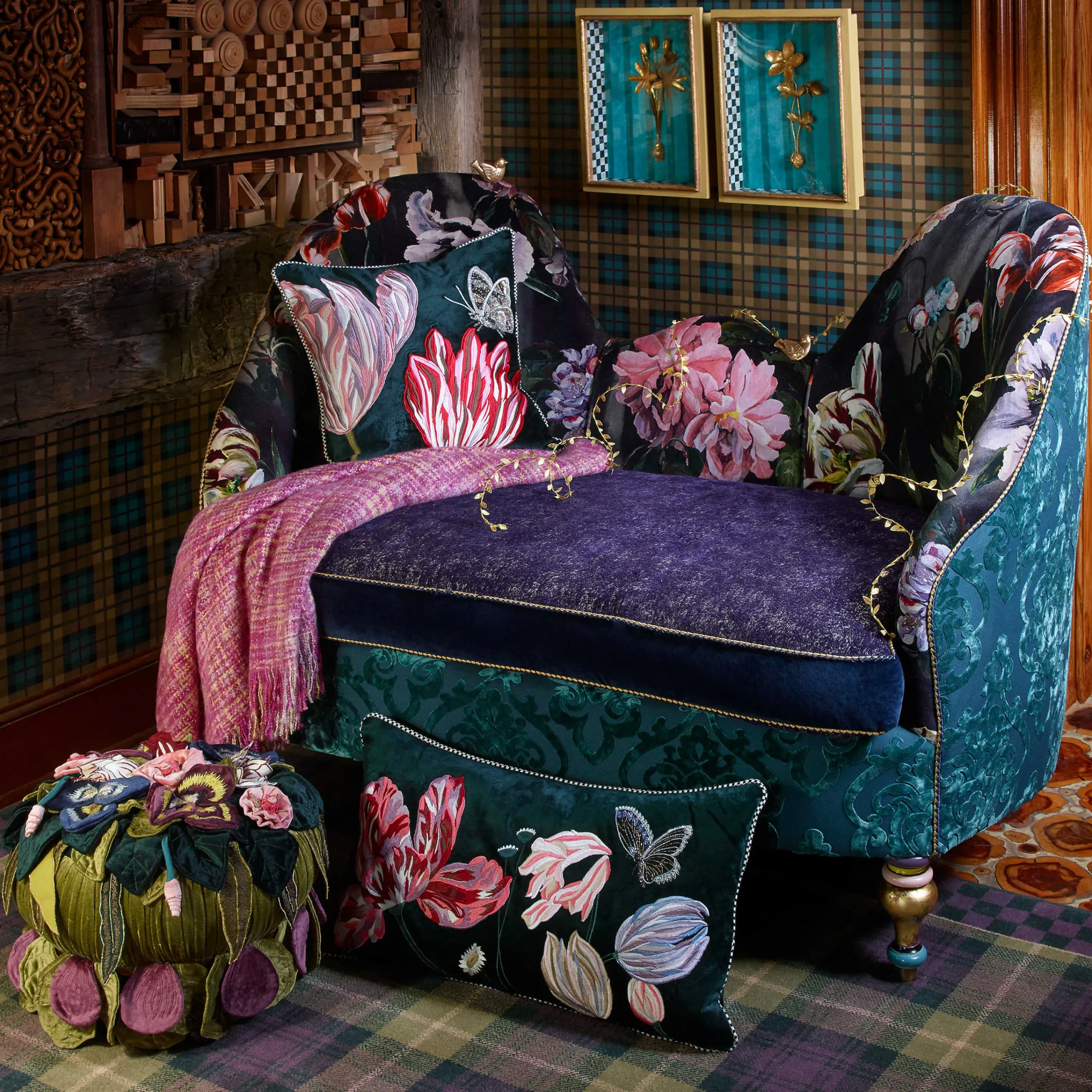 MacKenzie-Childs Moonlight Garden Footstool| Living Room