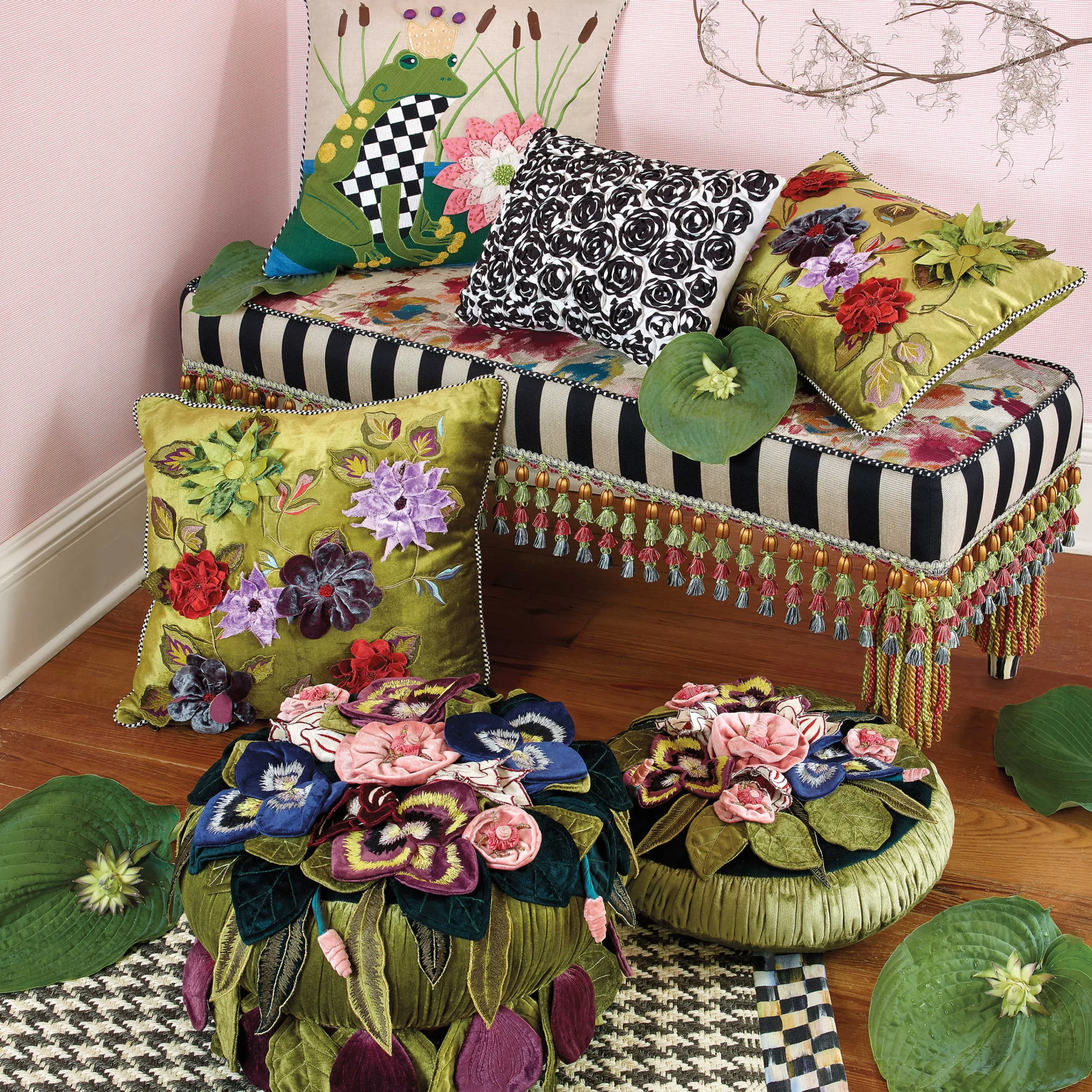 MacKenzie-Childs Moonlight Garden Round Throw Pillow| Pillows, Throws, & Cushions