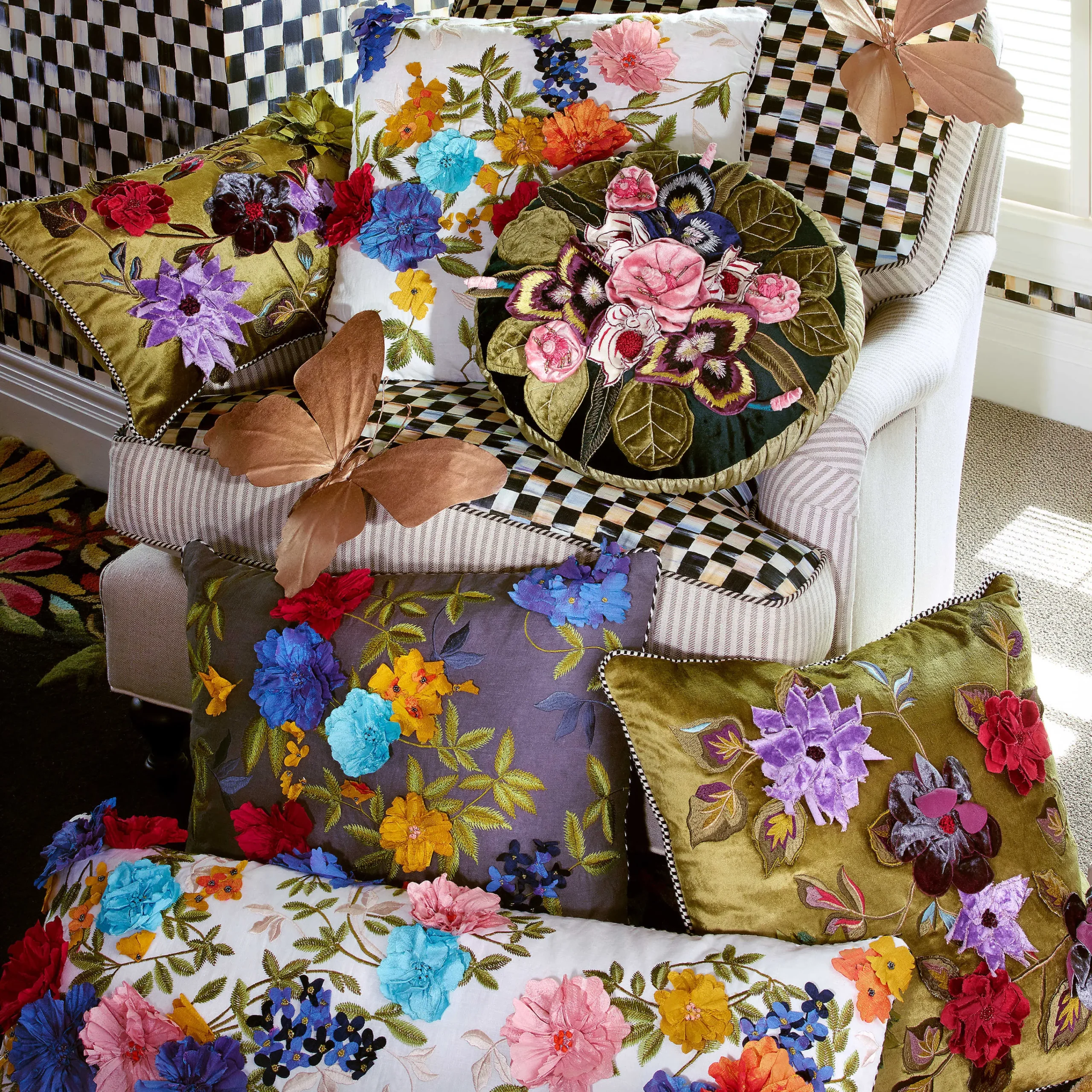 MacKenzie-Childs Moonlight Garden Round Throw Pillow| Pillows, Throws, & Cushions