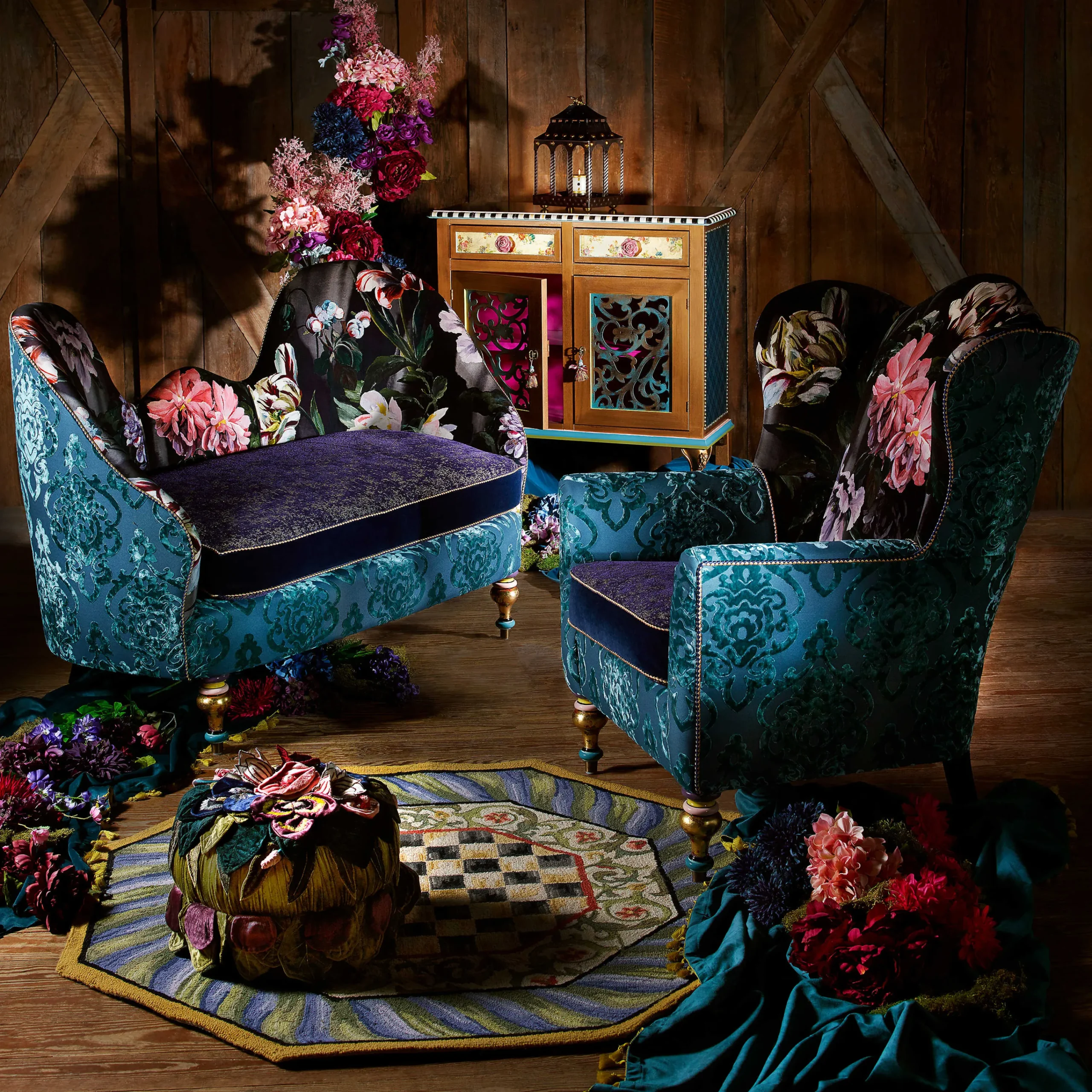 MacKenzie-Childs Moonlight Garden Tete-a-Tete Settee| Living Room