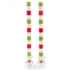 MacKenzie-Childs Multi Bands Red Green Dinner Candles, Set of 2| Holiday|Candles & Fragrances