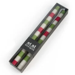 MacKenzie-Childs Multi Bands Red  Green  Dinner Candles, Set of 2| Holiday|Candles & Fragrances