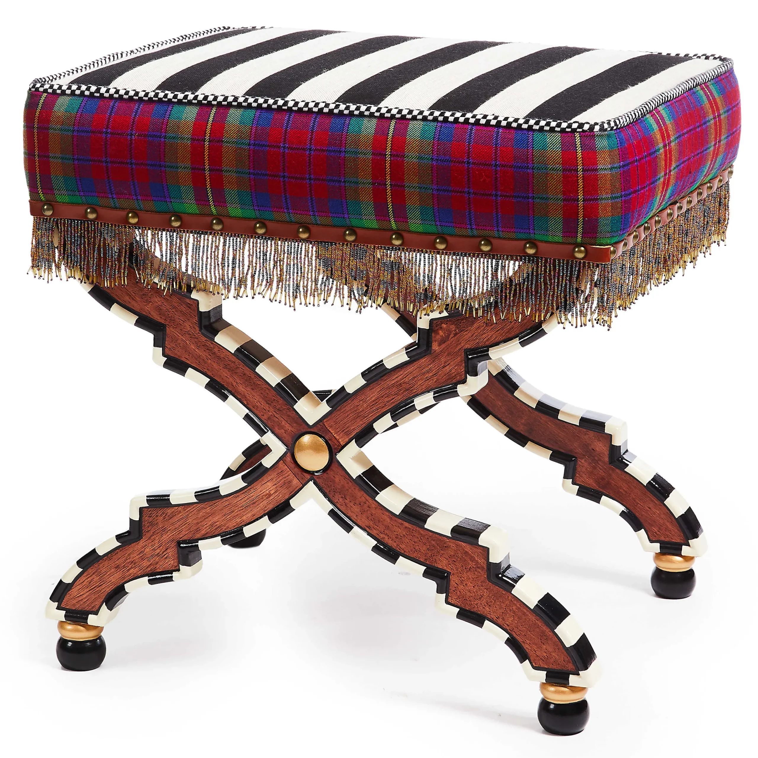 MacKenzie-Childs On Wall Street Stripe Cushioned Accent Stool| Bedroom|Living Room