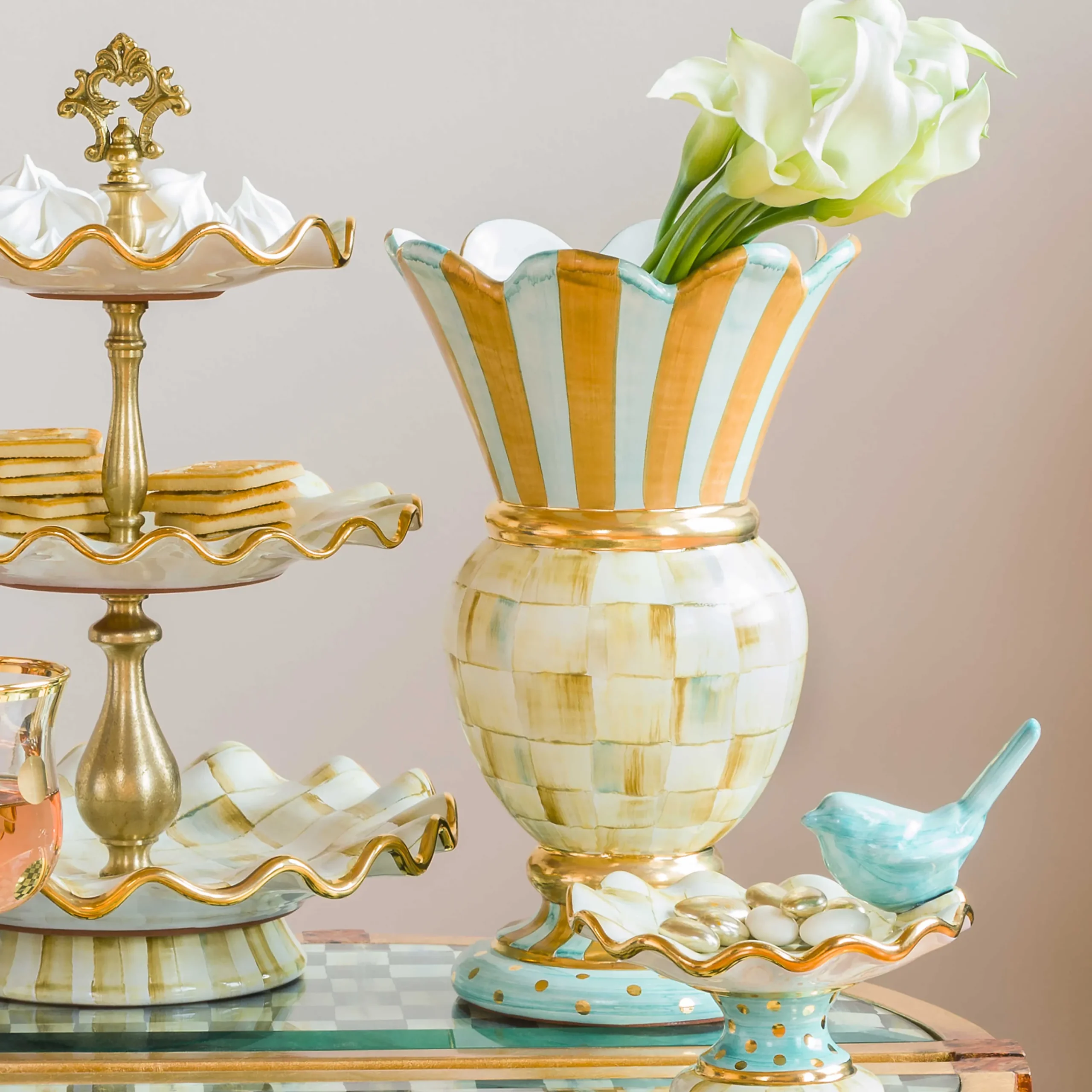 MacKenzie-Childs Parchment Check Great Vase| Room Accents