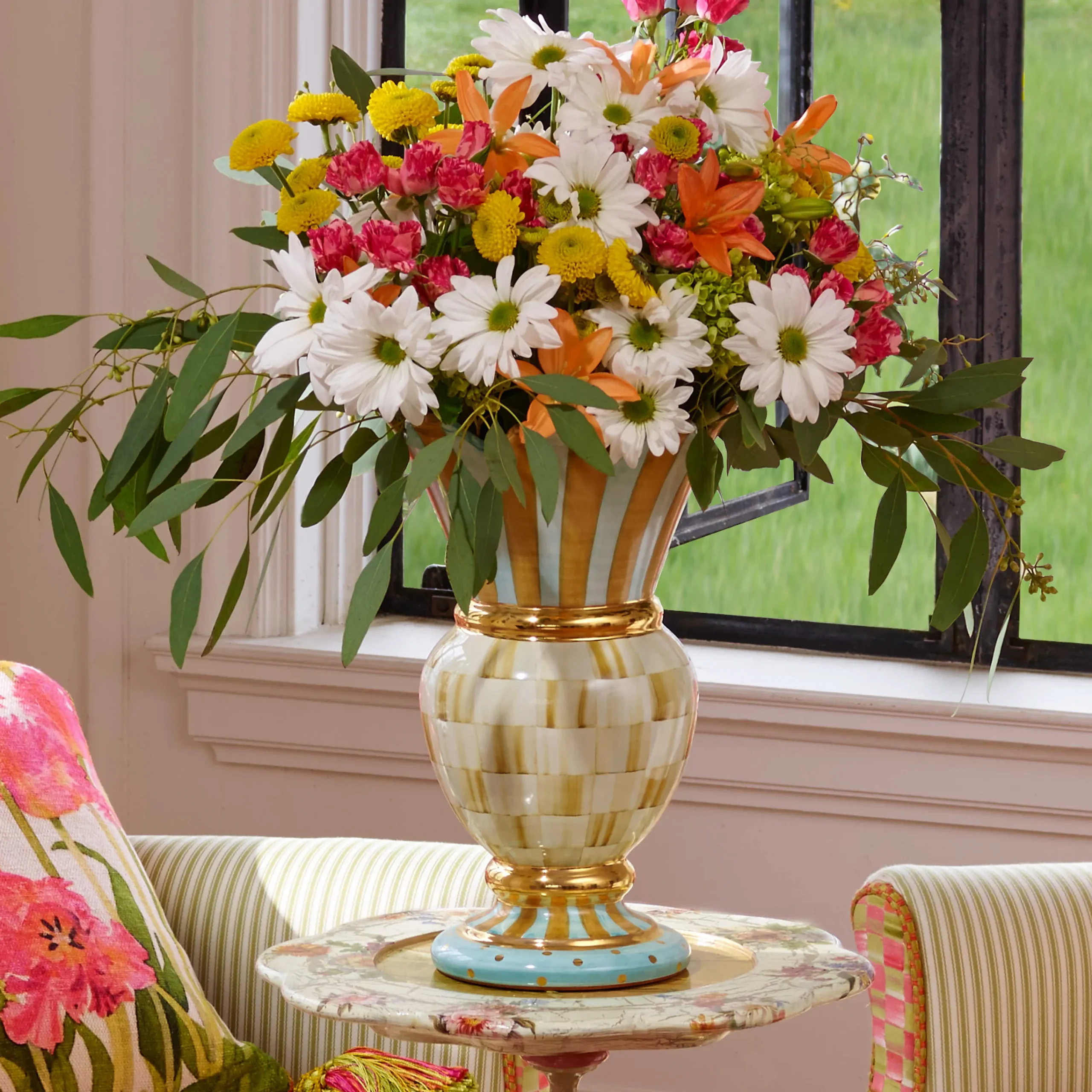 MacKenzie-Childs Parchment Check Great Vase| Room Accents