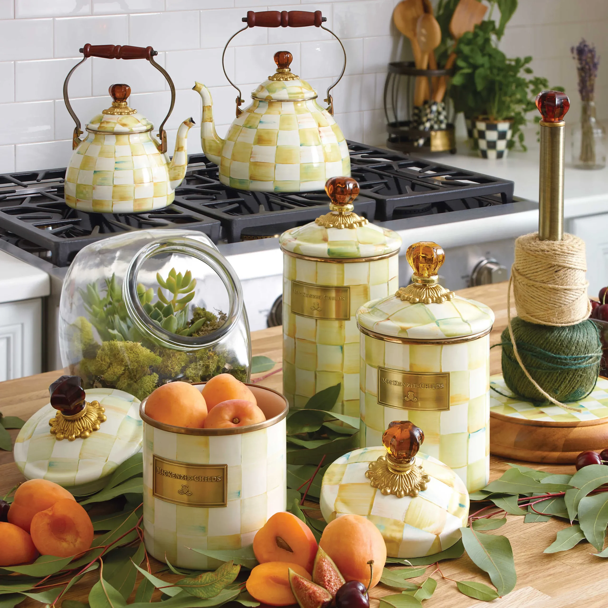 MacKenzie-Childs Parchment Check Large Canister| Room Accents|Kitchen Storage & Organization
