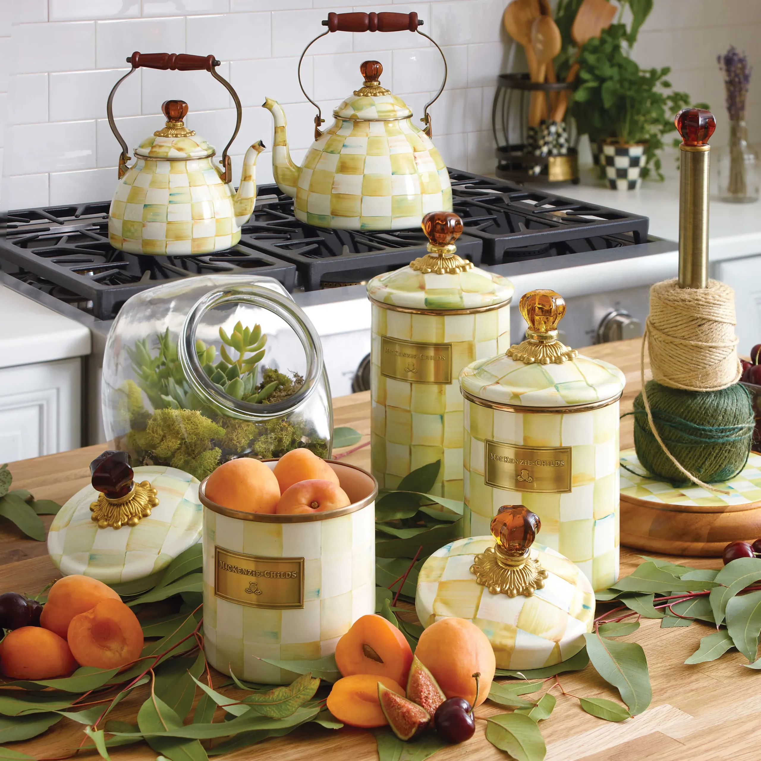 MacKenzie-Childs Parchment Check Medium Canister| Room Accents|Kitchen Storage & Organization