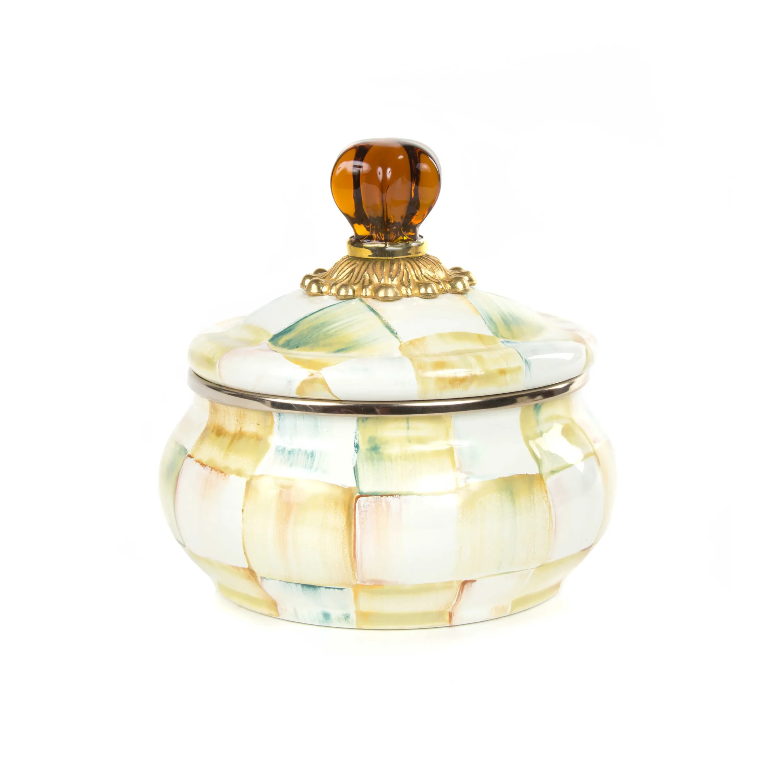 MacKenzie-Childs Parchment Check Squashed Pot| Bath & Bath Accessories|Room Accents