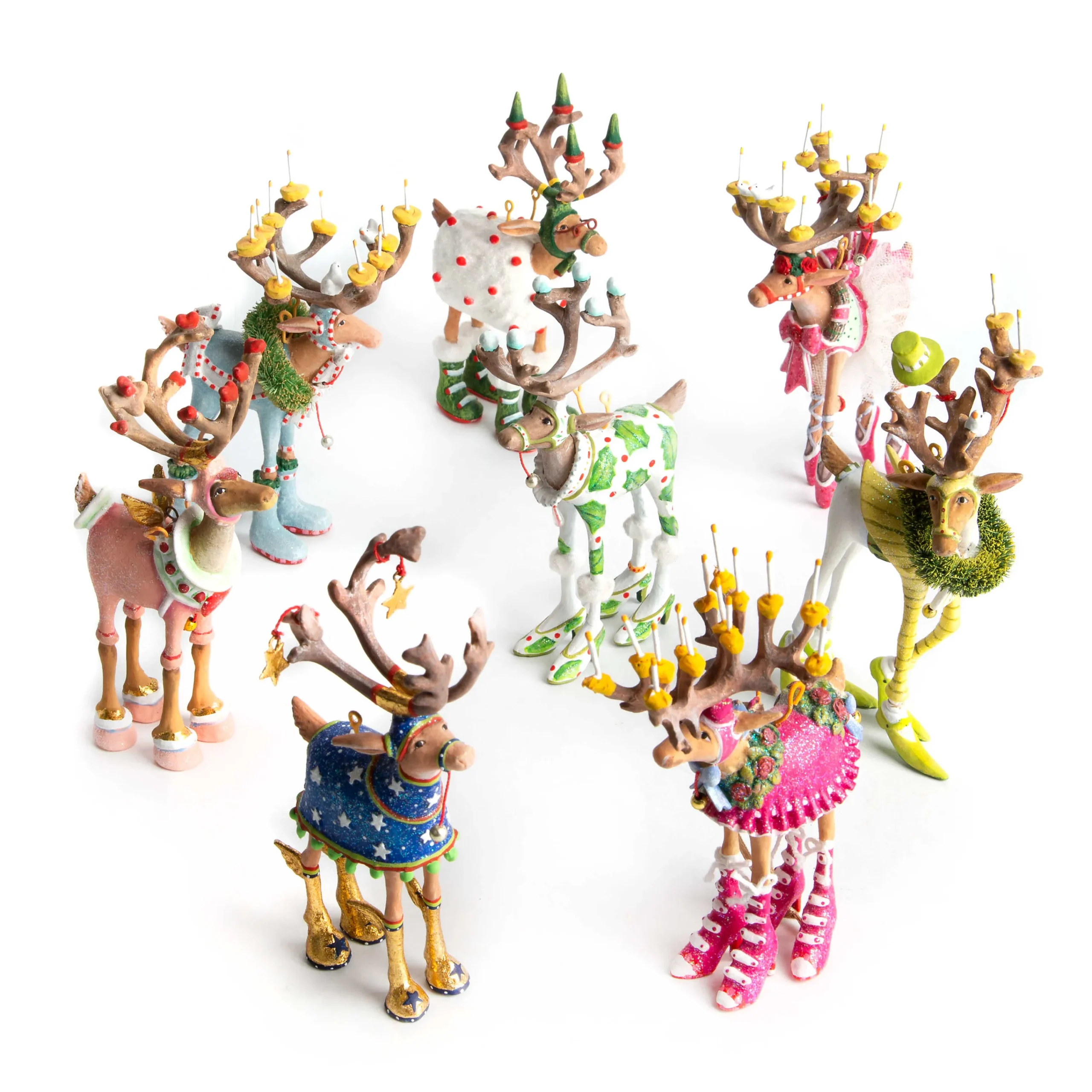MacKenzie-Childs Patience Brewster Dash Away Reindeer Mini Ornaments Set| Holiday