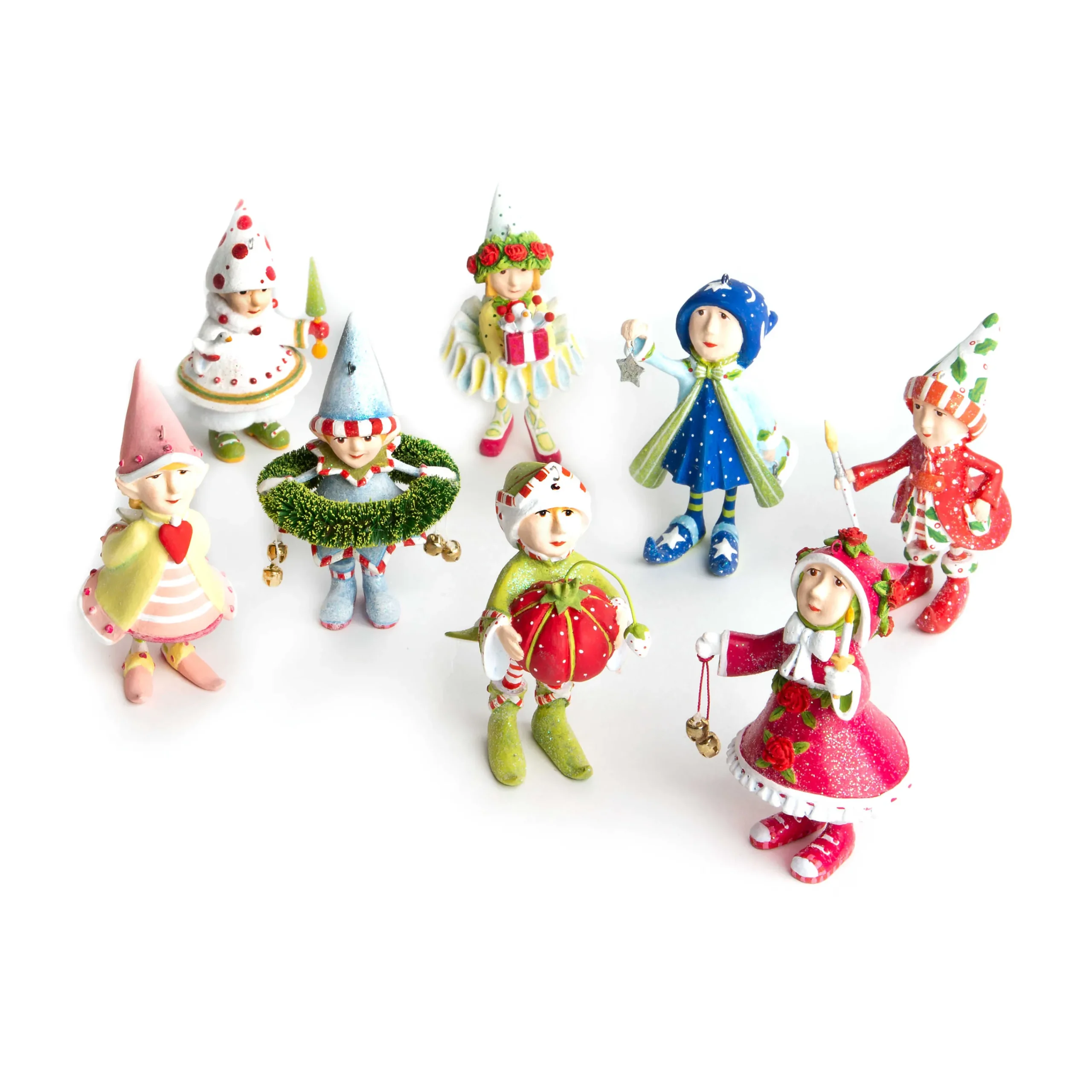 MacKenzie-Childs Patience Brewster Dash Away Elves Mini Ornaments Set| Holiday
