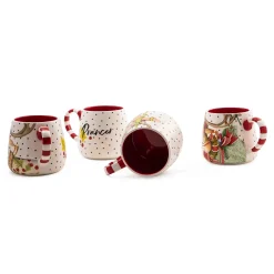 MacKenzie-Childs Patience Brewster Dash Away Reindeer Mugs, Set of 4| Holiday|Drinkware