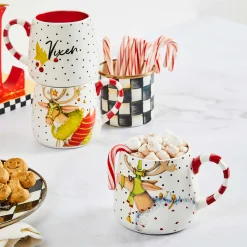 MacKenzie-Childs Patience Brewster Dash Away Reindeer Mugs, Set of 4| Holiday|Drinkware