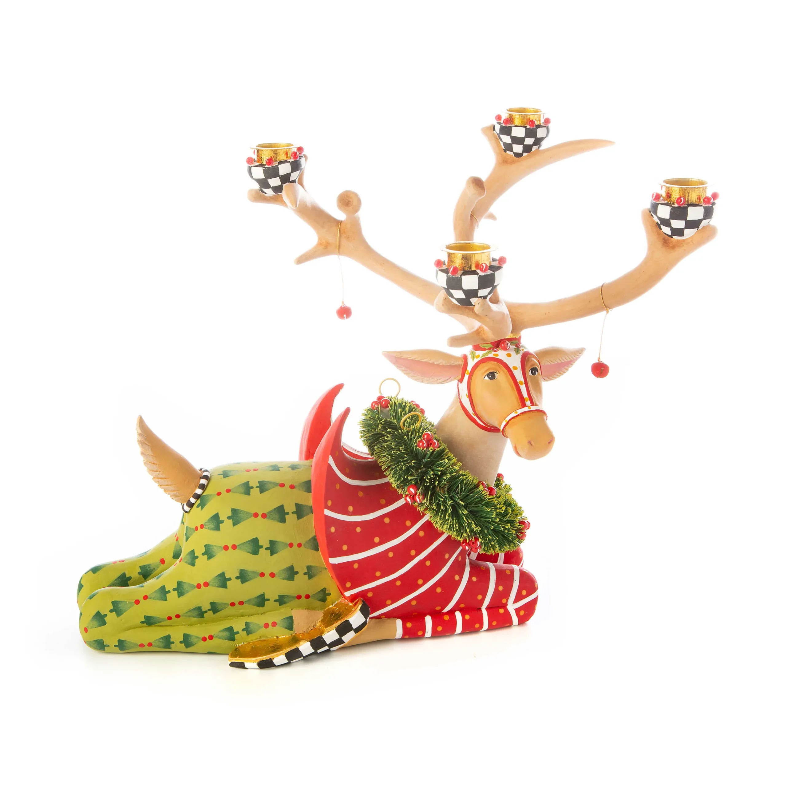 MacKenzie-Childs Patience Brewster Dash Away Sitting Prancer Reindeer Candelabra| Holiday|Room Accents