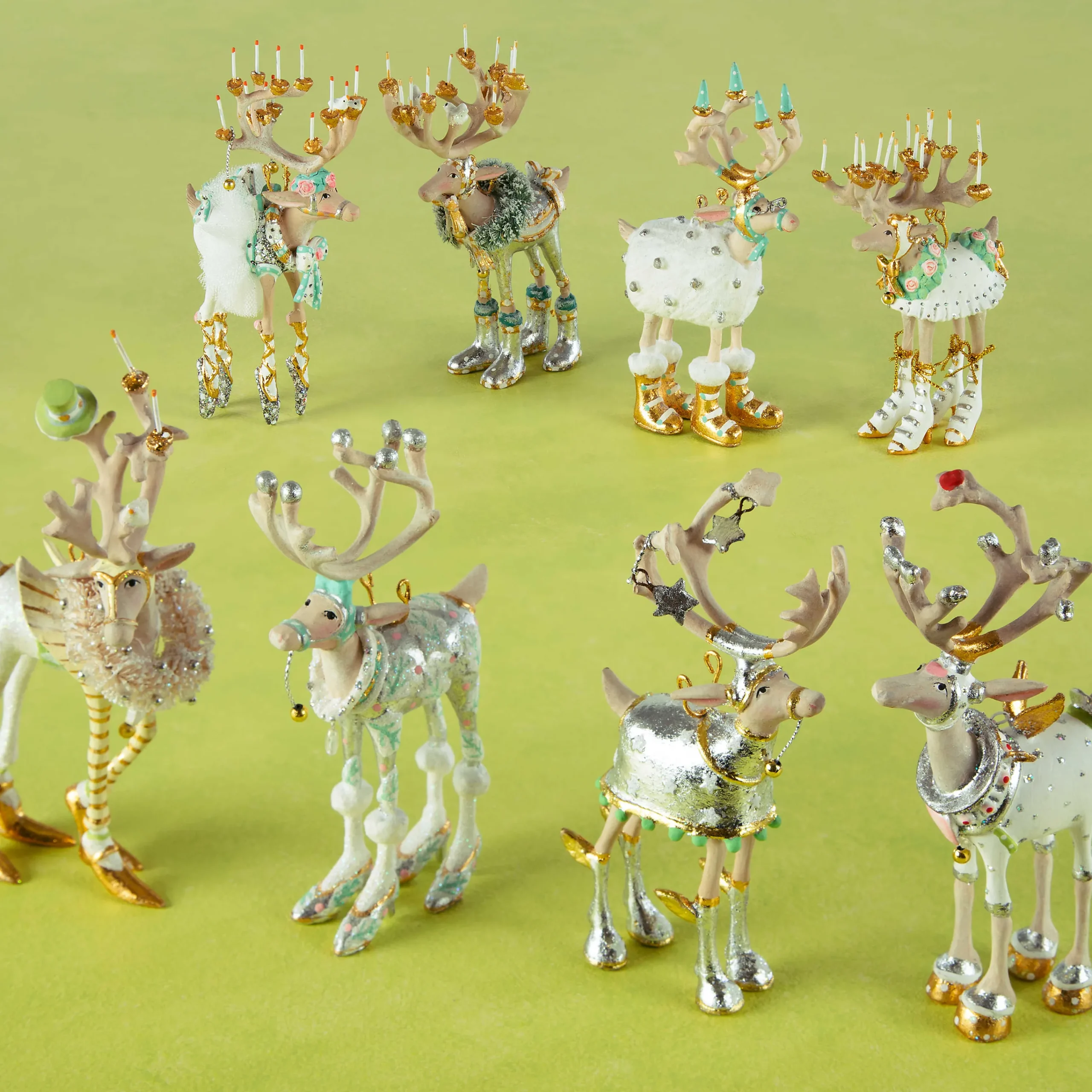 MacKenzie-Childs Patience Brewster Moonbeam Reindeer Mini Ornaments Set| Holiday