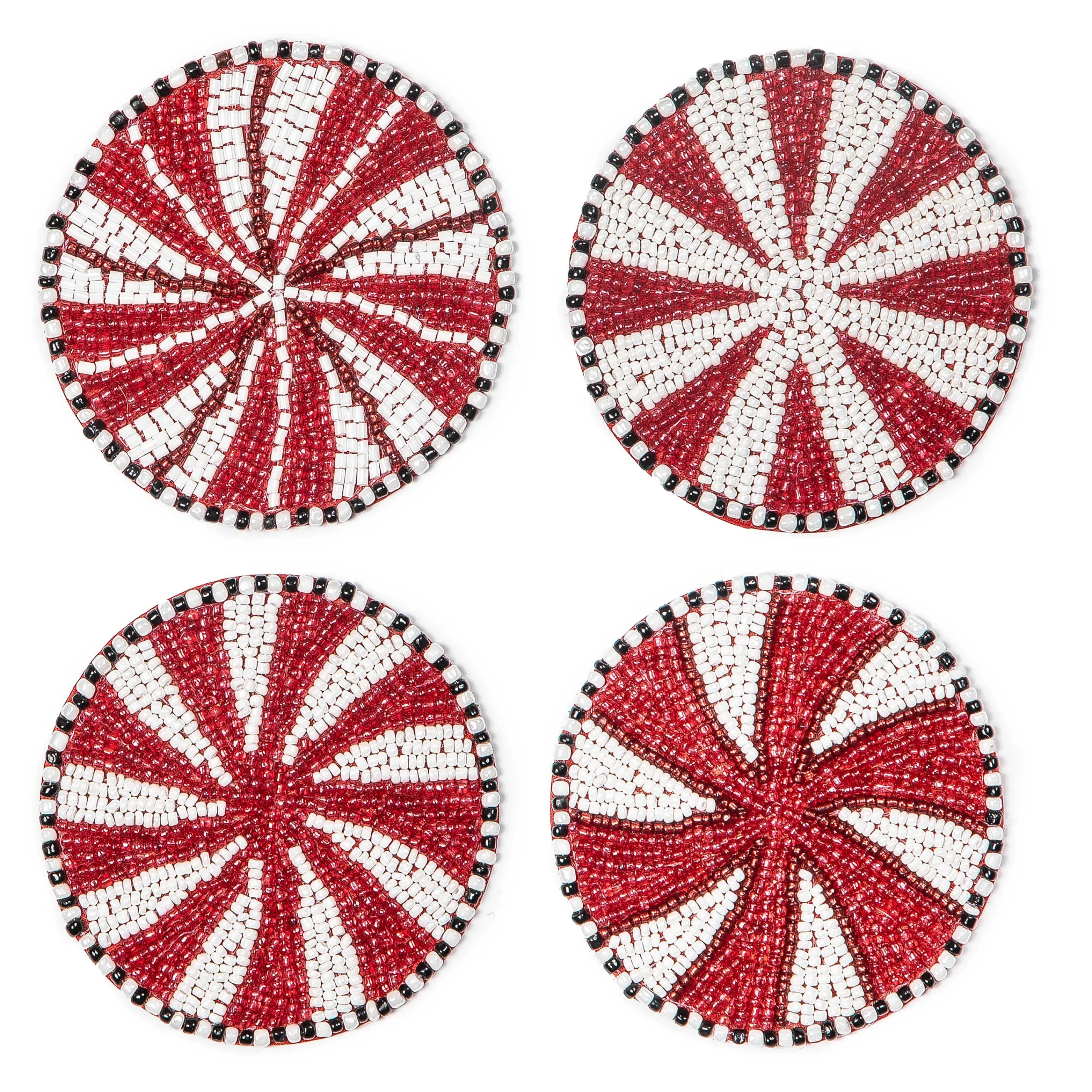 MacKenzie-Childs Peppermint Beaded Coasters, Set of 4| Holiday|Kitchen & Dining Sets