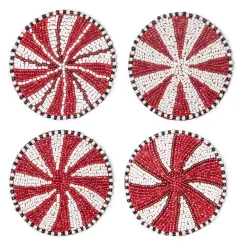 MacKenzie-Childs Peppermint Beaded Coasters, Set of 4| Holiday|Kitchen & Dining Sets