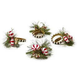 MacKenzie-Childs Peppermint  Pine Napkin Rings, Set of 4| Table Accessories|Kitchen & Table Linens