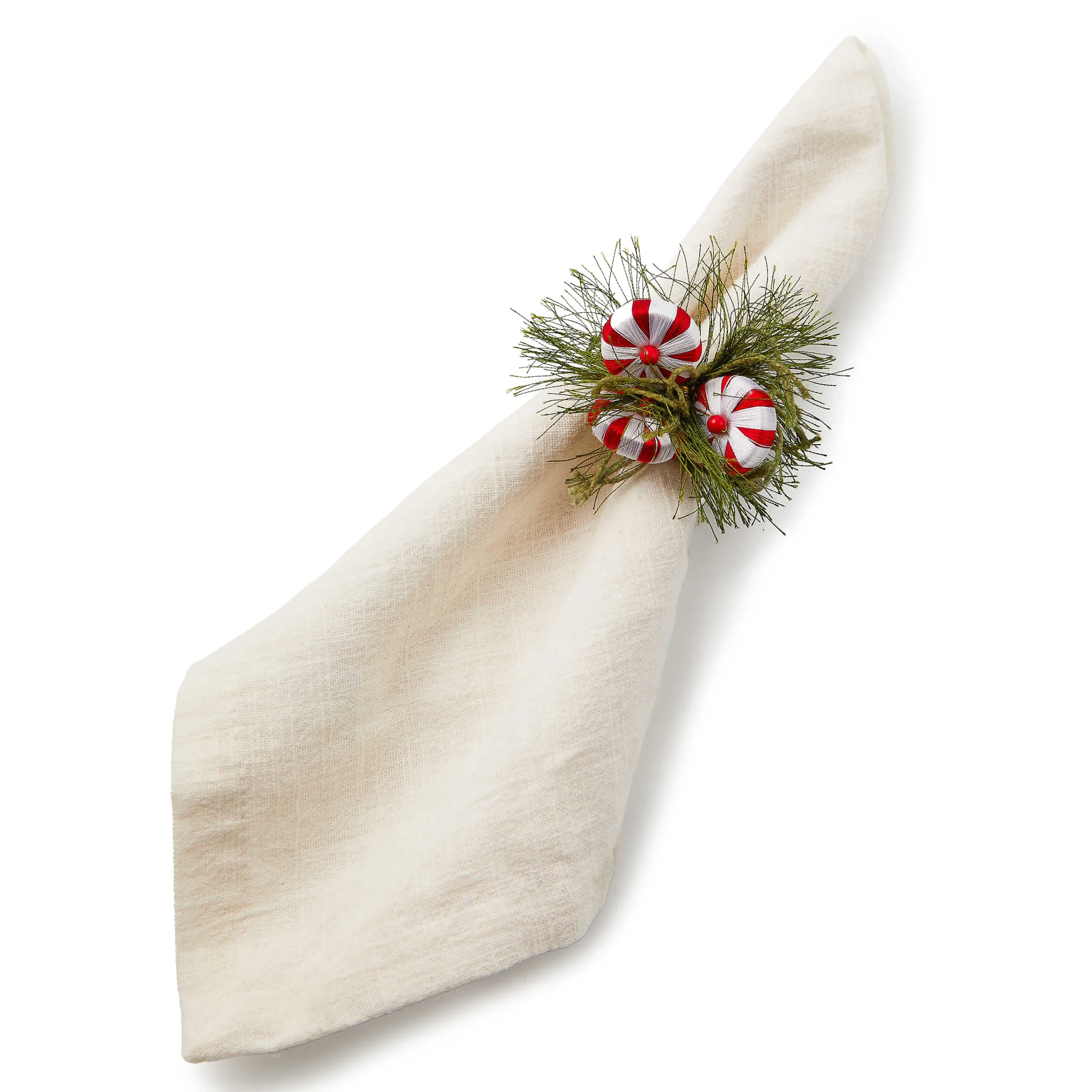 MacKenzie-Childs Peppermint Pine Napkin Rings, Set of 4| Table Accessories|Kitchen & Table Linens