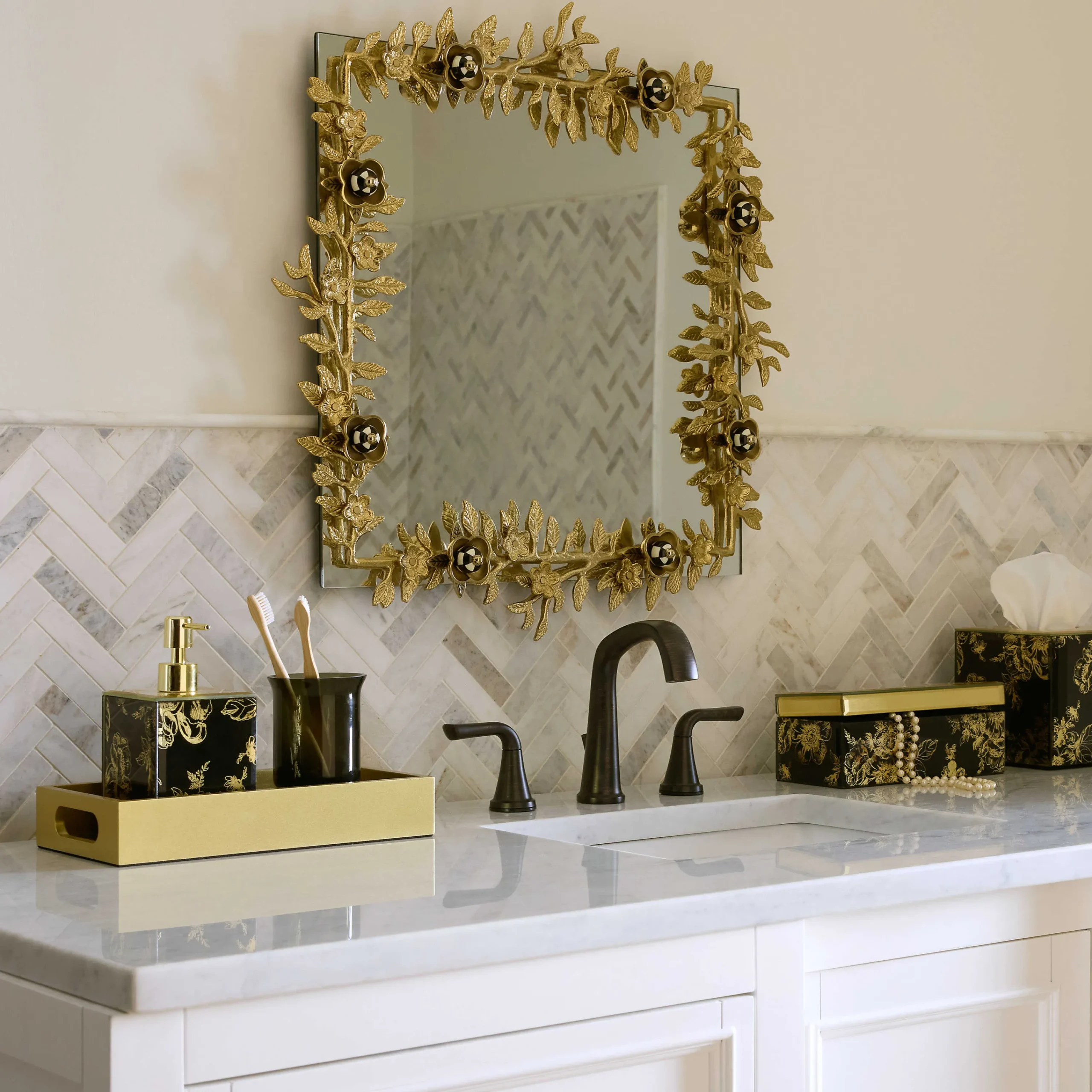 MacKenzie-Childs Petal Square Gold Wall Mirror| Room Accents