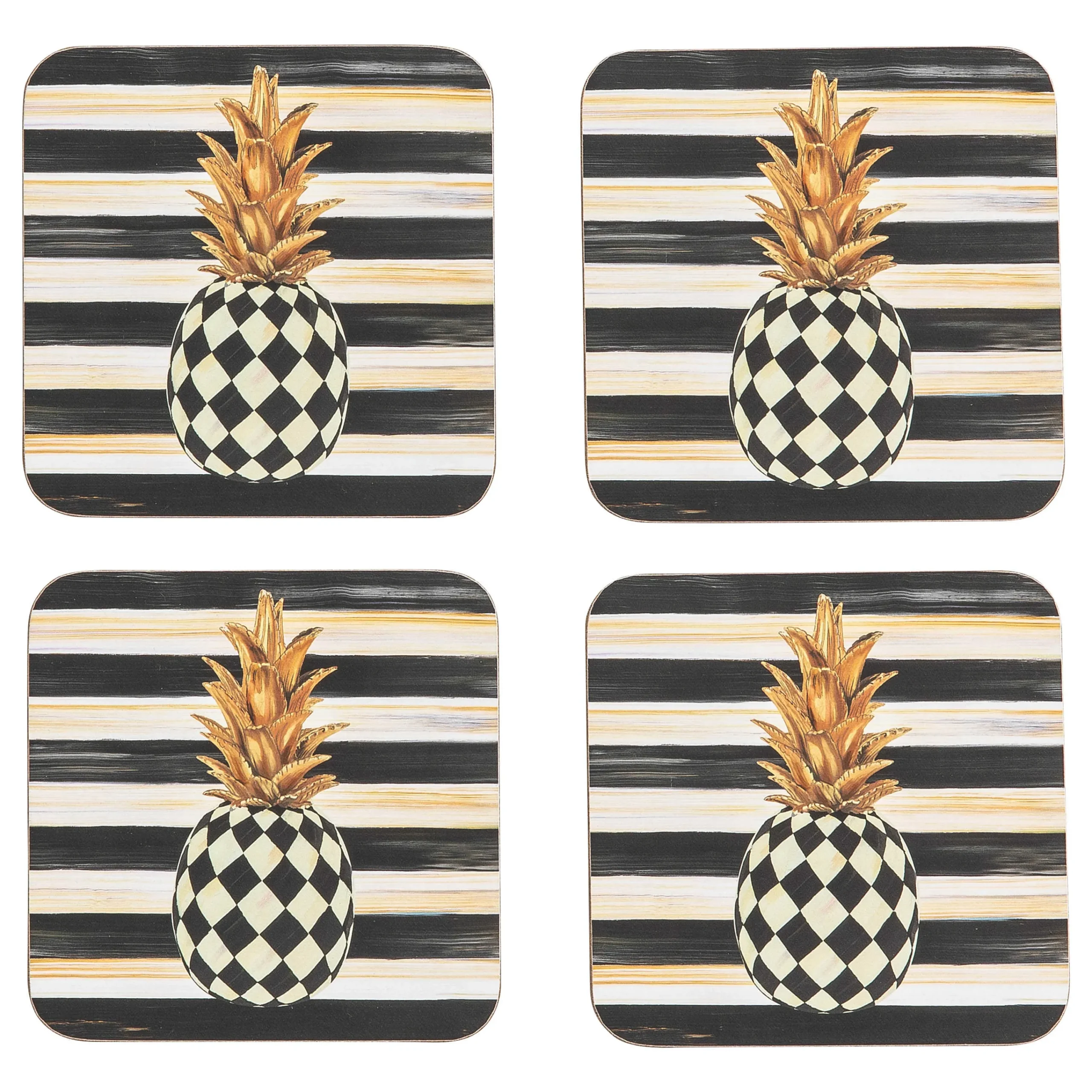 MacKenzie-Childs Pineapple Cork Back Coasters, Set of 4| Table Accessories|Kitchen & Table Linens