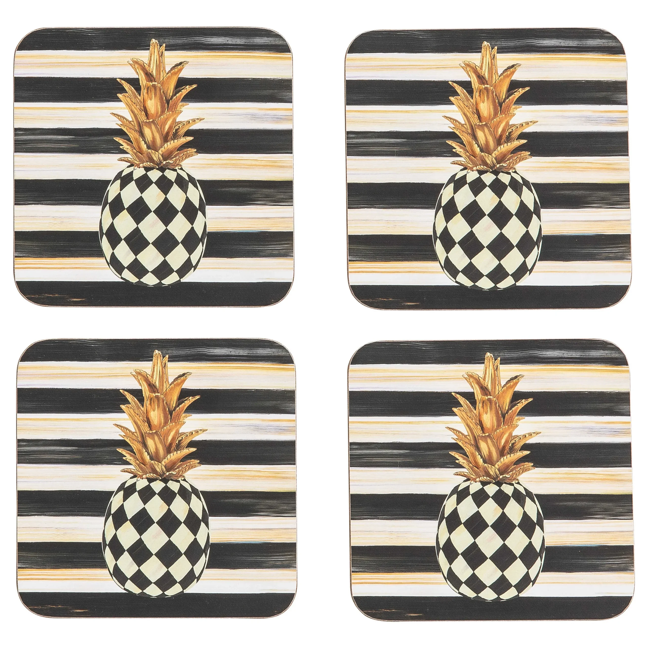 MacKenzie-Childs Pineapple Cork Back Coasters, Set of 4| Table Accessories|Kitchen & Table Linens